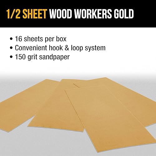 Miniatura 4 de Dura-Gold Hojas de papel de lija dorado de 12 hoja, grano 150 (caja de 16)  Carpintería para muebles de madera  Hojas de soporte de gancho y bucle