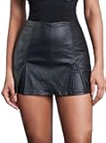Women Faux Leather Slit Split Mini Skort High Rise Bodycon Short Skirt