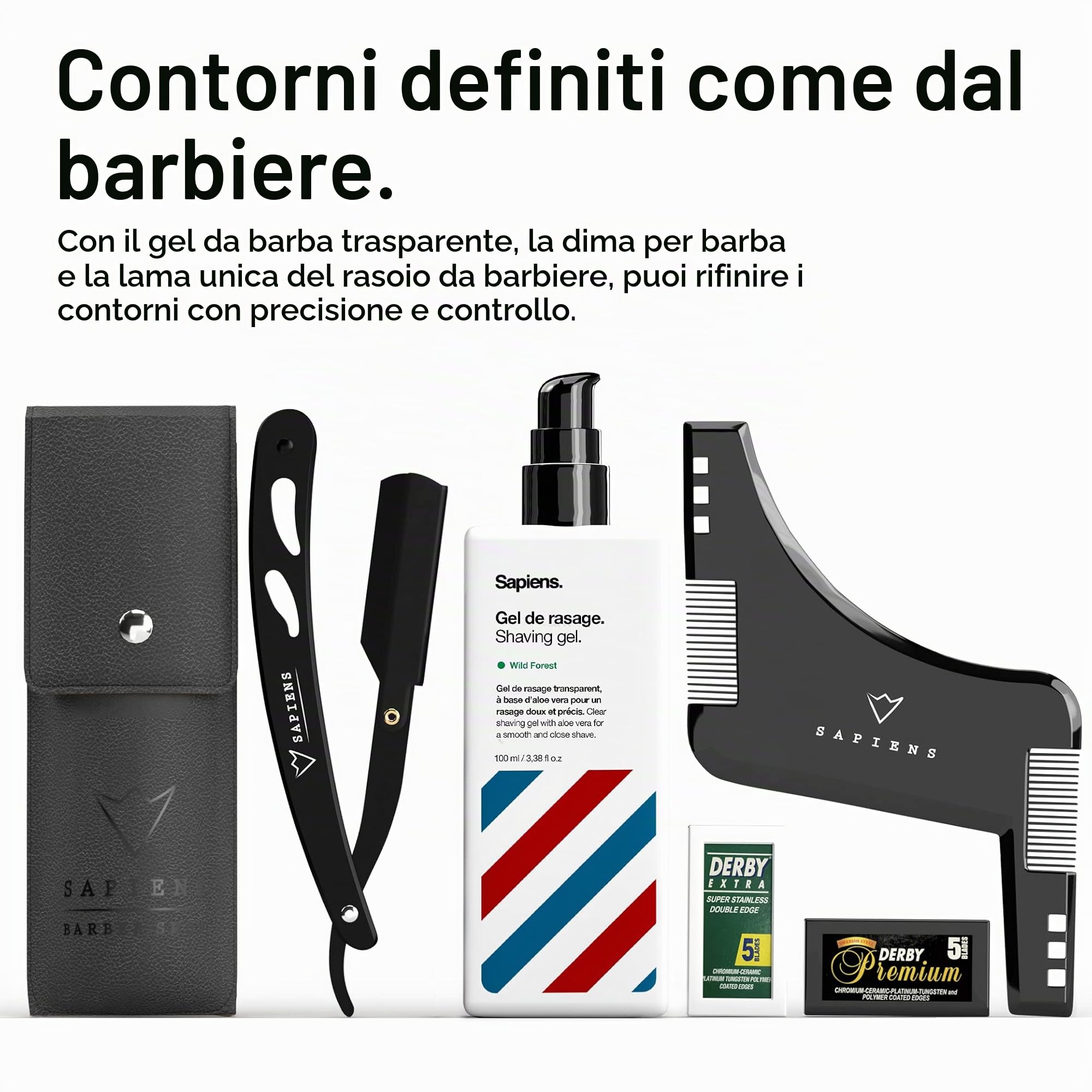 Kit Cura Barba Uomo e Rasatura Bio - Set regalo per uomo con cura della barba Made in France: gel da barba, olio per barba biologico, balsamo per barba biologico, rasoio, accessori, kit da toilette