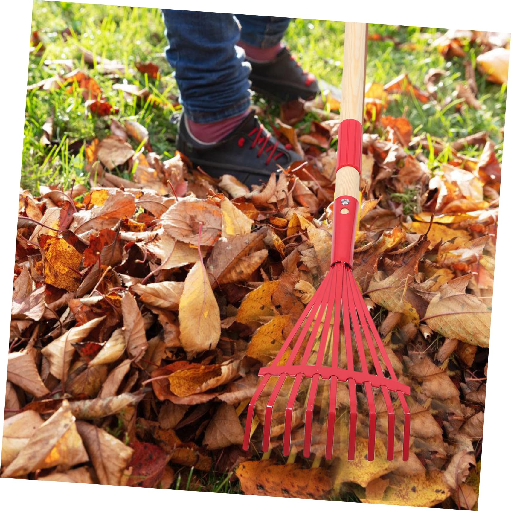 Abaodam 4 Piezas Rastrillo de Madera extraíble césped pequeño púas portátil Plegable rastrillo nivelador de Suelo rastrillo de Mano de jardinería pequeño rastrillo Planchar Rojo