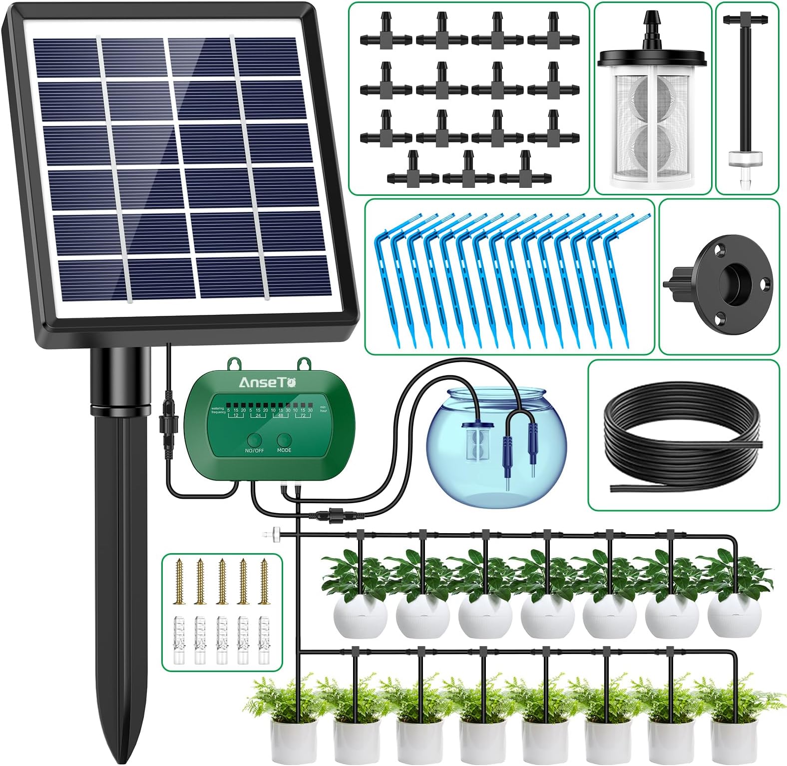Solar Irrigation System for Garden Watering System, 2023 Latest Drip Irrigation Kit for Potted Plants, Supported Automatic Watering System for The Balcony, The Plant Bed and The Green House