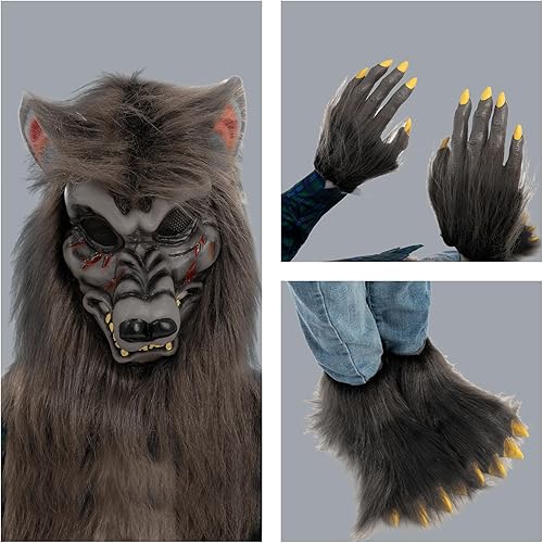 Miniatura 4 de Spooktacular Creations Disfraz de hombre lobo aterrador de Halloween para niños con máscara, guantes y cubierta de zapatos para disfraz de lobo