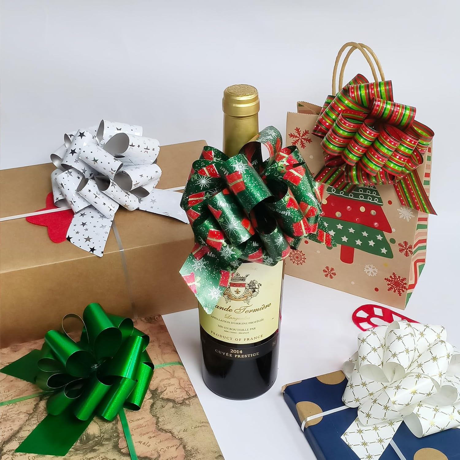 12Pcs Christmas Pull Bows Large Gift Bows Double-Sided Print Ribbon for Xmas Present Gift Wrapping, Christmas Decorations, Birthday Wrap, Holiday Decor, Florist - Image 6