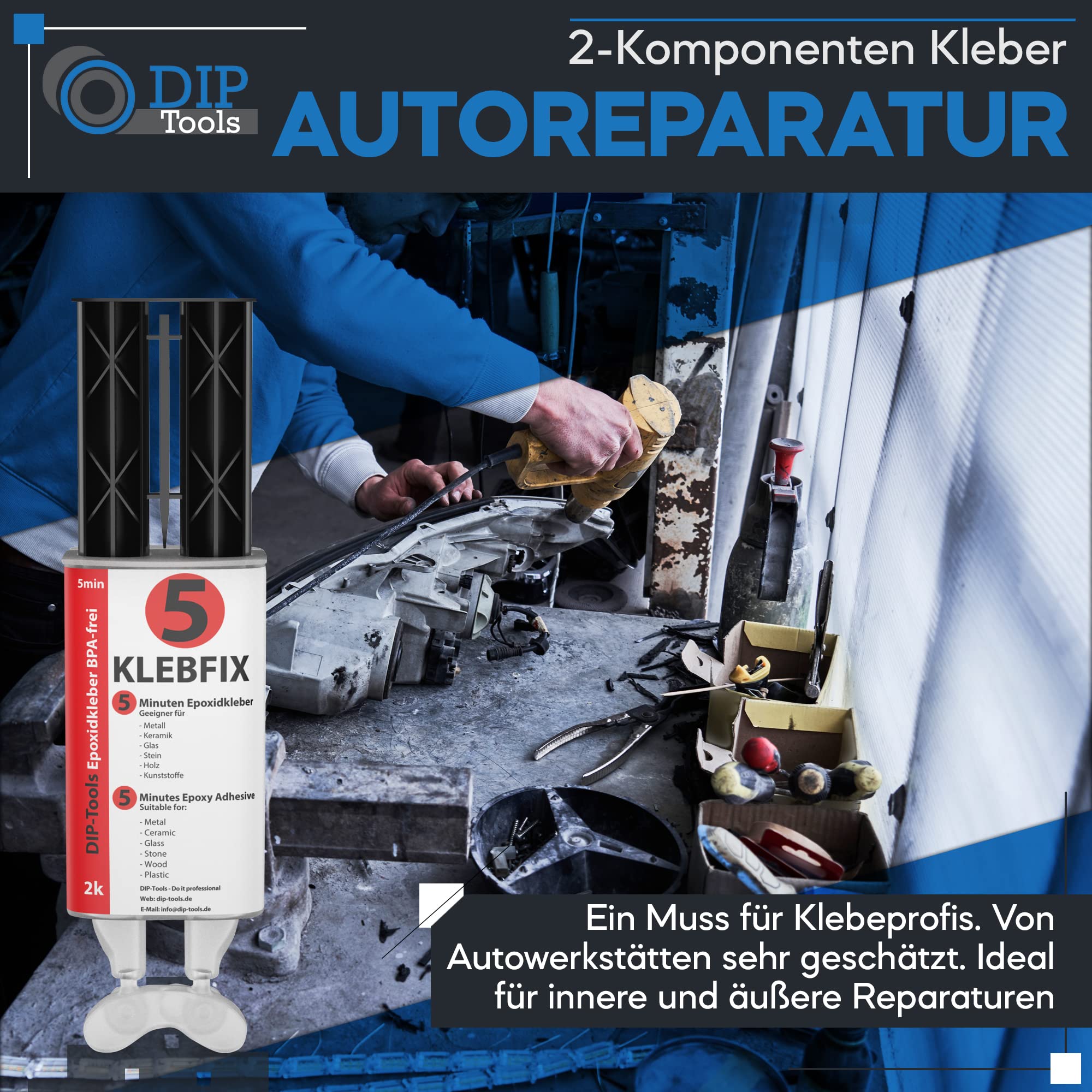 DIP-Tools Wiederverschließbarer Epoxidharz 2k Kleber - 2 Komponenten Kleber, Epoxidharz mit Härter, Epoxy Resin - Metallkleber, Alleskleber (1x25ml)