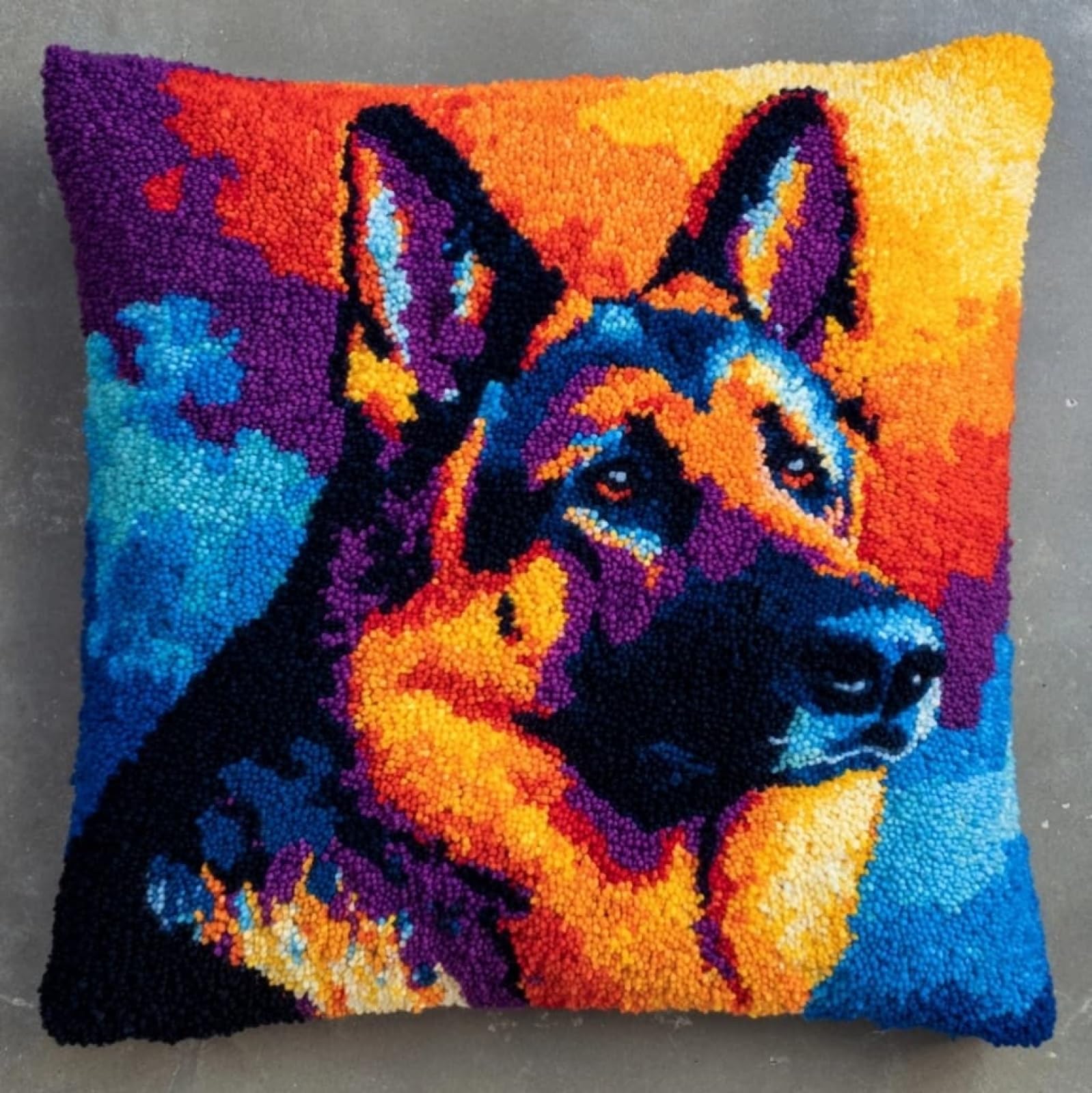 AxiangziK Latch Hook Kits 17x17in,German Shepherd Dog Latch Hook Craft Decorative Tapestry DIY Needlework Rug Kits for Beginners Children Adults and Seniors