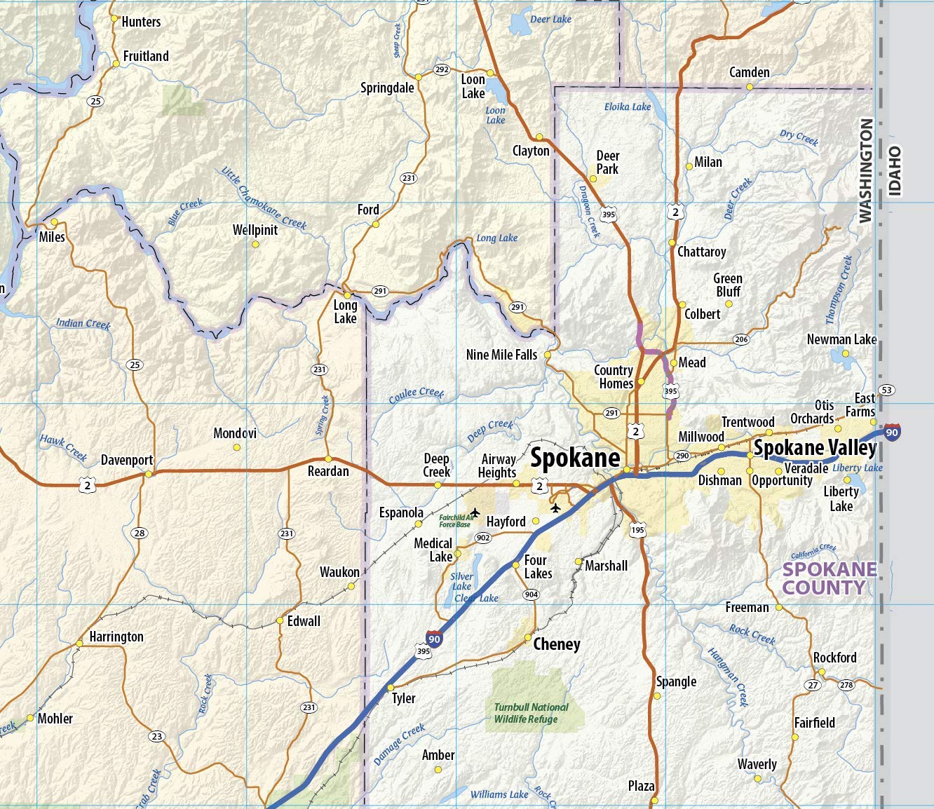 Washington State Laminated Wall Map (44” Wide x 29” high)