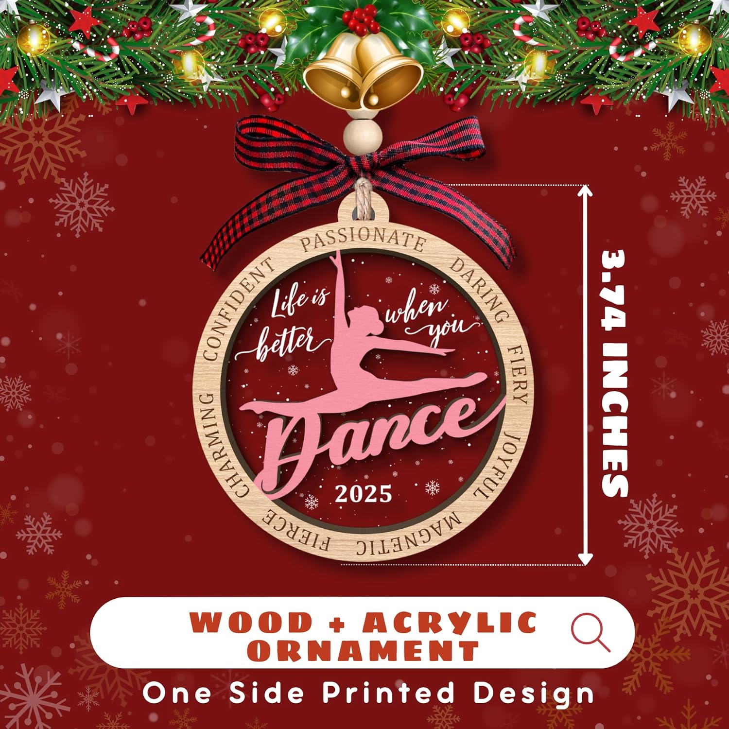 Dance Ornament - Dancer Christmas Ornaments for Tree - Dancing Gifts for Dance Teacher, Instructor, Girl, Team - Dancer Gifts for Women, Teens - 2 Layered Wood & Acrylic Ornament 2025 - Image 2