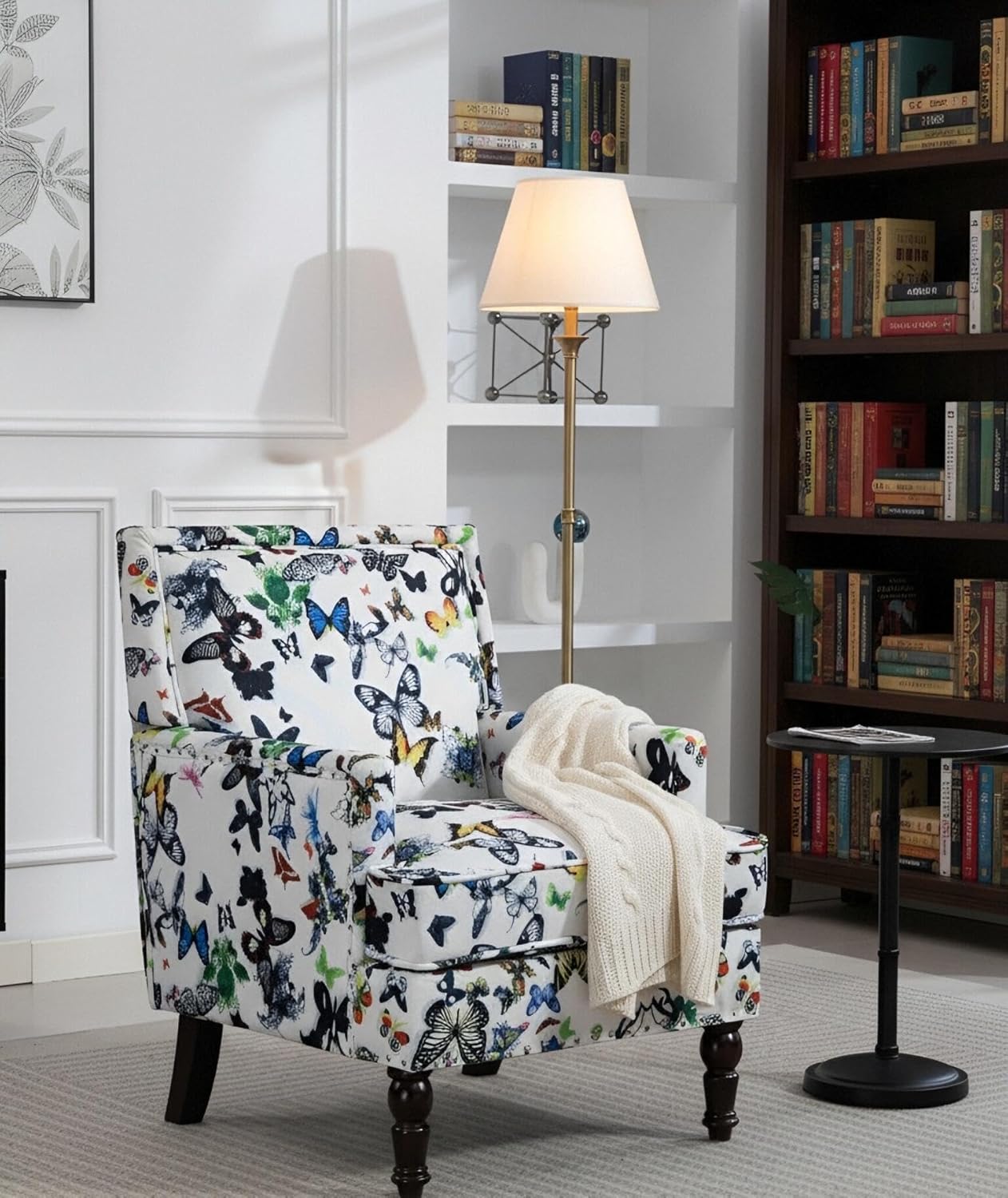 KEIKI Vintage Butterfly Accent Chair with Nailhead Trim, Upholstered Lounge Armchair with Solid Wood Legs, Comfy Chair for Living Space