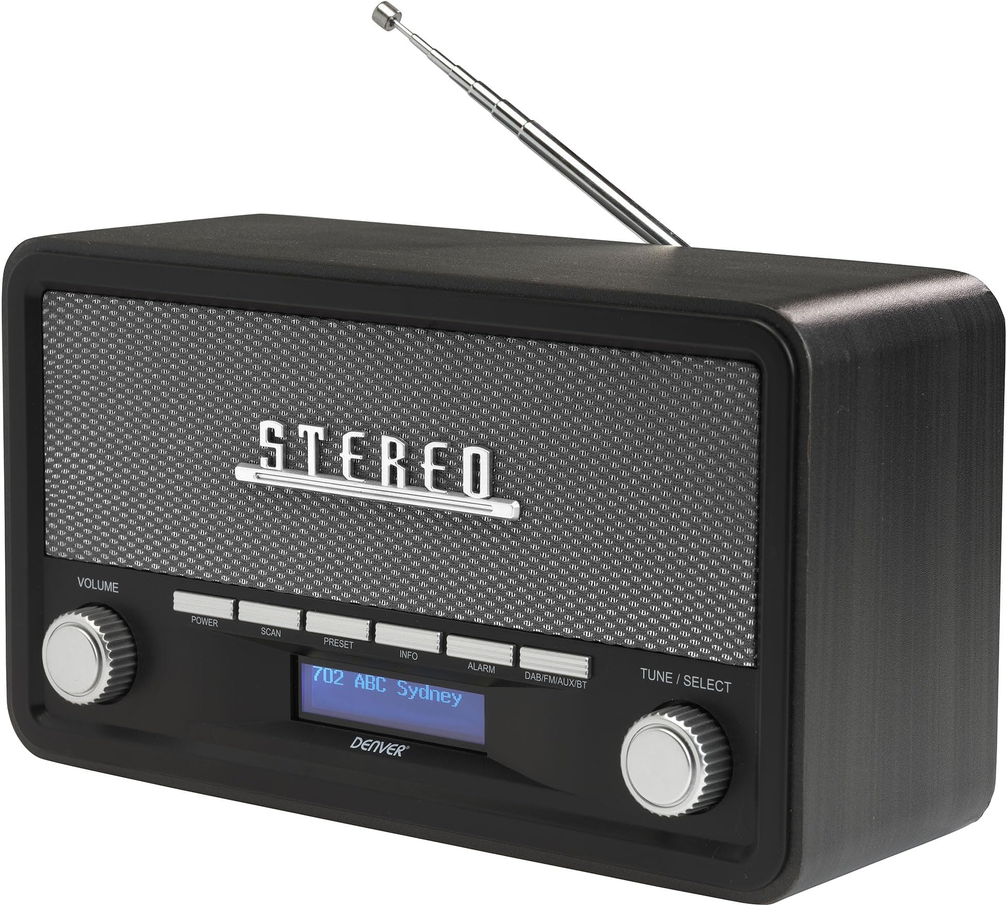 – DAB-18 Vintage Style Stereo DAB/DAB+ & FM Radio – Real Wood Cabinet, Bluetooth, Clock Radio Alarm, AUX IN for Smart Phone/Tablet / MP3 Player – Mains or Battery