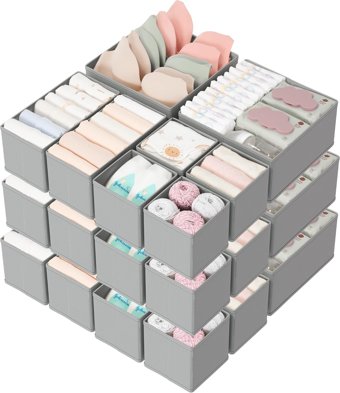 Criusia Drawer Organizer 18-Piece Set, Dresser Organizer for Baby Clothes, Foldable Closet Storage & Drawer Dividers for Underwear, Socks, Nursery (Beige)