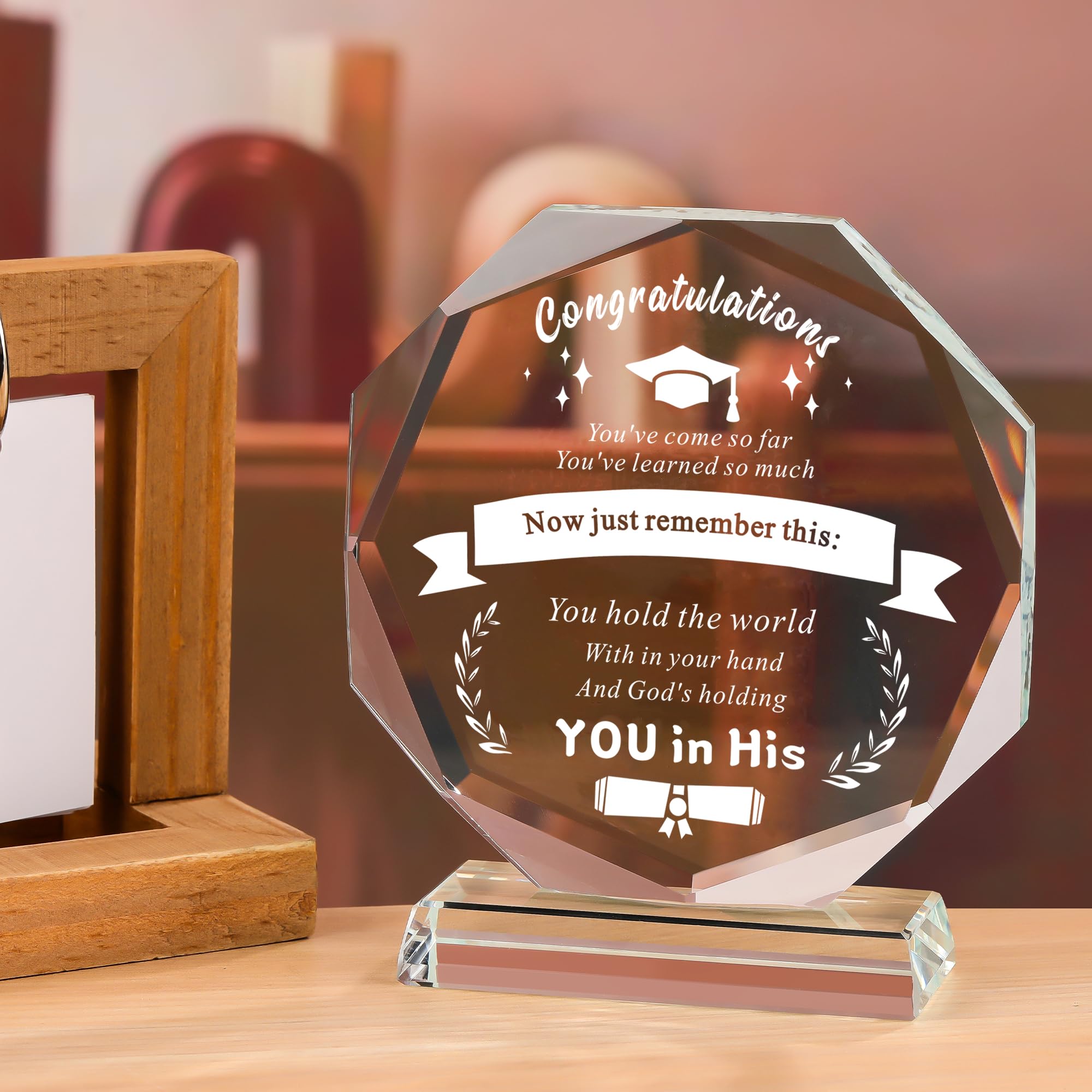 JOASURA Heart Shaped Crystal Graduation Plaque 2025 - 3.9x3.9 Inch Keepsake Gift For High School & College Grads