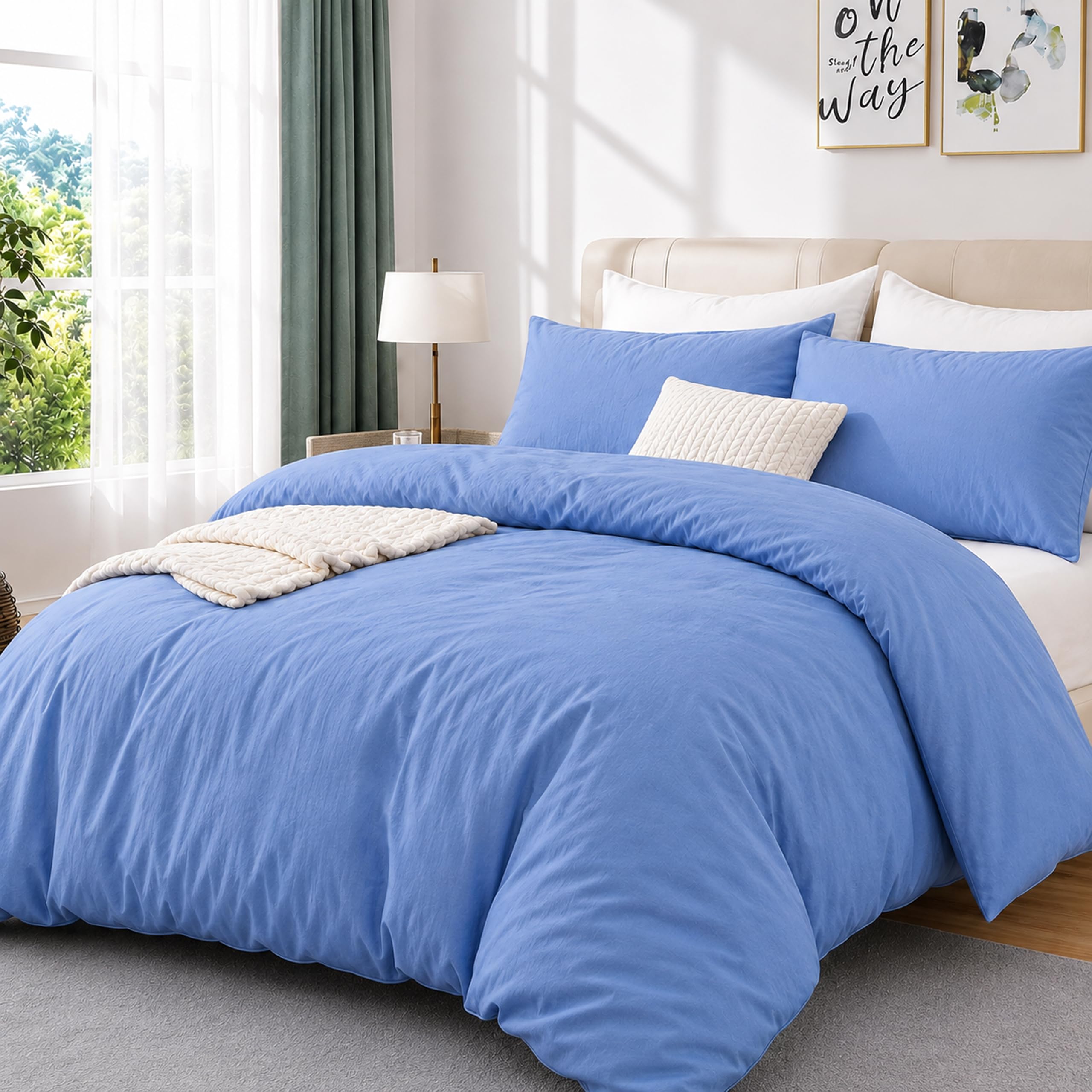 100% Cotton King Duvet Cover Set with 2 Pillowcase (220x225)cm Light Blue
