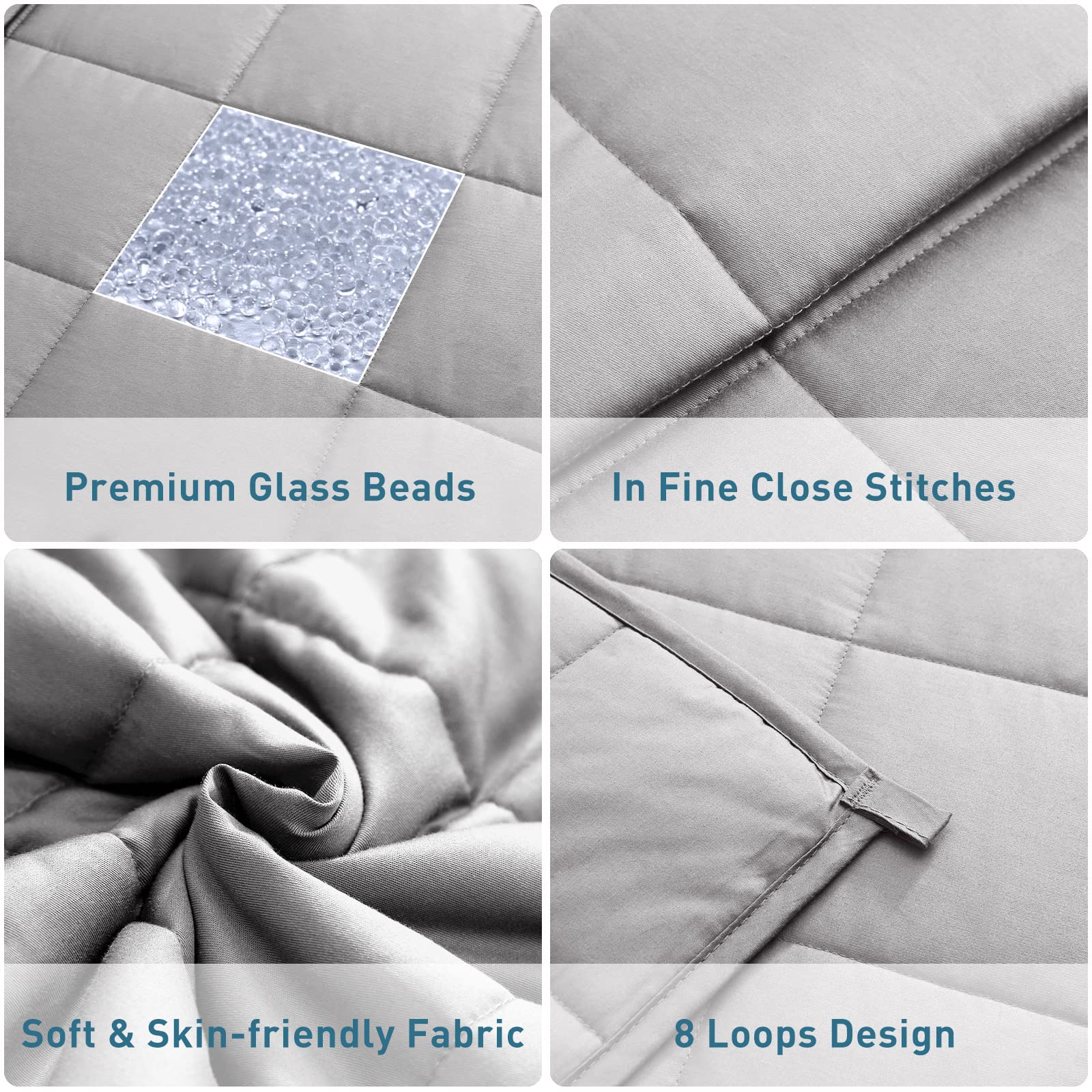 Weighted Idea Cooling Weighted Blanket Queen Size 15 Pounds for Adults (60"x80", Light Grey) with Premium Glass Beads