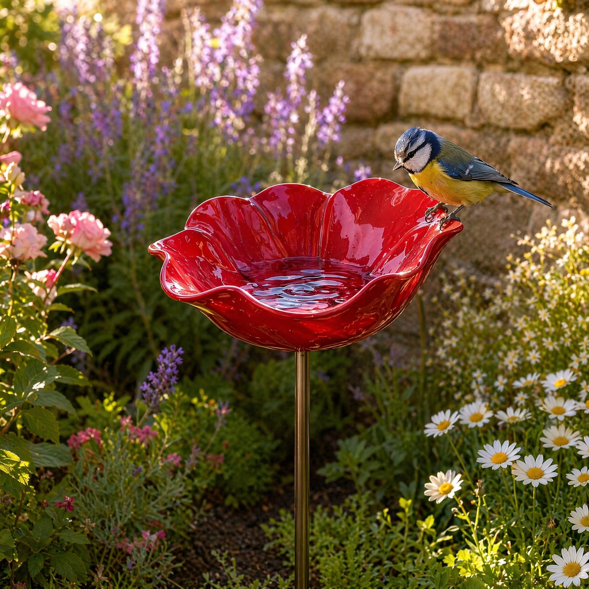 2026 Neu VogelträNke Blume Keramik, Keramik BlüTen Bienen TräNke Mit ZusäTzlichen ErdspießEn, VogelträNke Blume FüR Garten Und Terrasse, Gartenstecker VogelträNkes (3pcs)