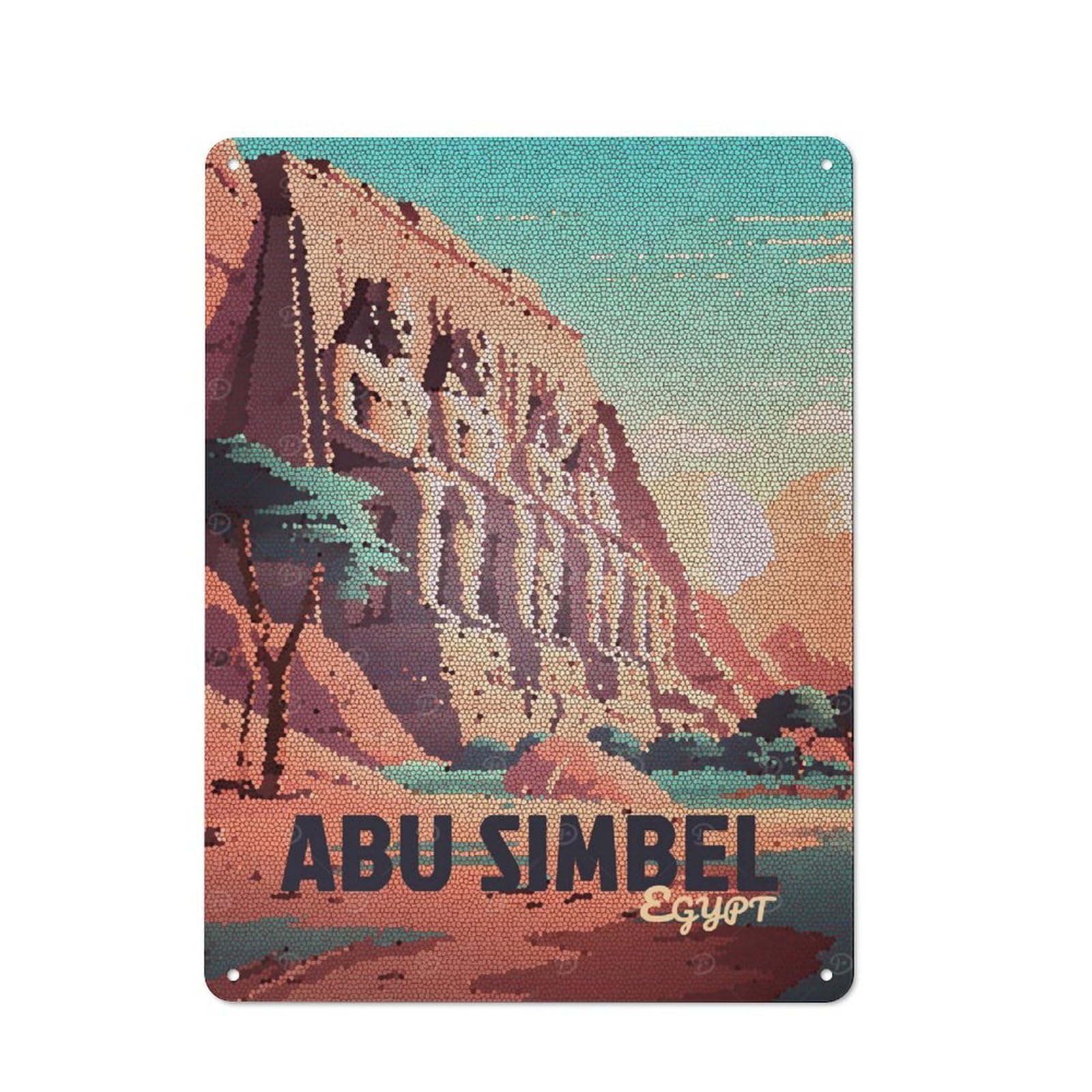 Junmoney Style-24 Abu Simbel Egypt Mosaic Classic Metal Wall Decor 40X30cm, Office Metal Sign For Workspace, Cafe, Shop Or Desk Area