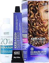 Keraton Coloração Permanente Em Creme Para Cabelos Com Cistina E Óleo De Macadâmia Selfie 50G Nº 8.34 Louro Claro Dourado Acobreado