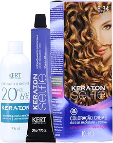 Keraton Coloração Permanente Em Creme Para Cabelos Com Cistina E Óleo De Macadâmia Selfie 50G Nº 8.34 Louro Claro Dourado Acobreado