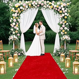 FUHSY Red Carpet Runner for Party Wedding Aisle Runner 4FT by 25FT Outdoor Wedding Aisle Floor Runner for Prom Velvet Red Runner Rug Aisle Runner Wedding Accessories Carpet Runway for Church Hallway