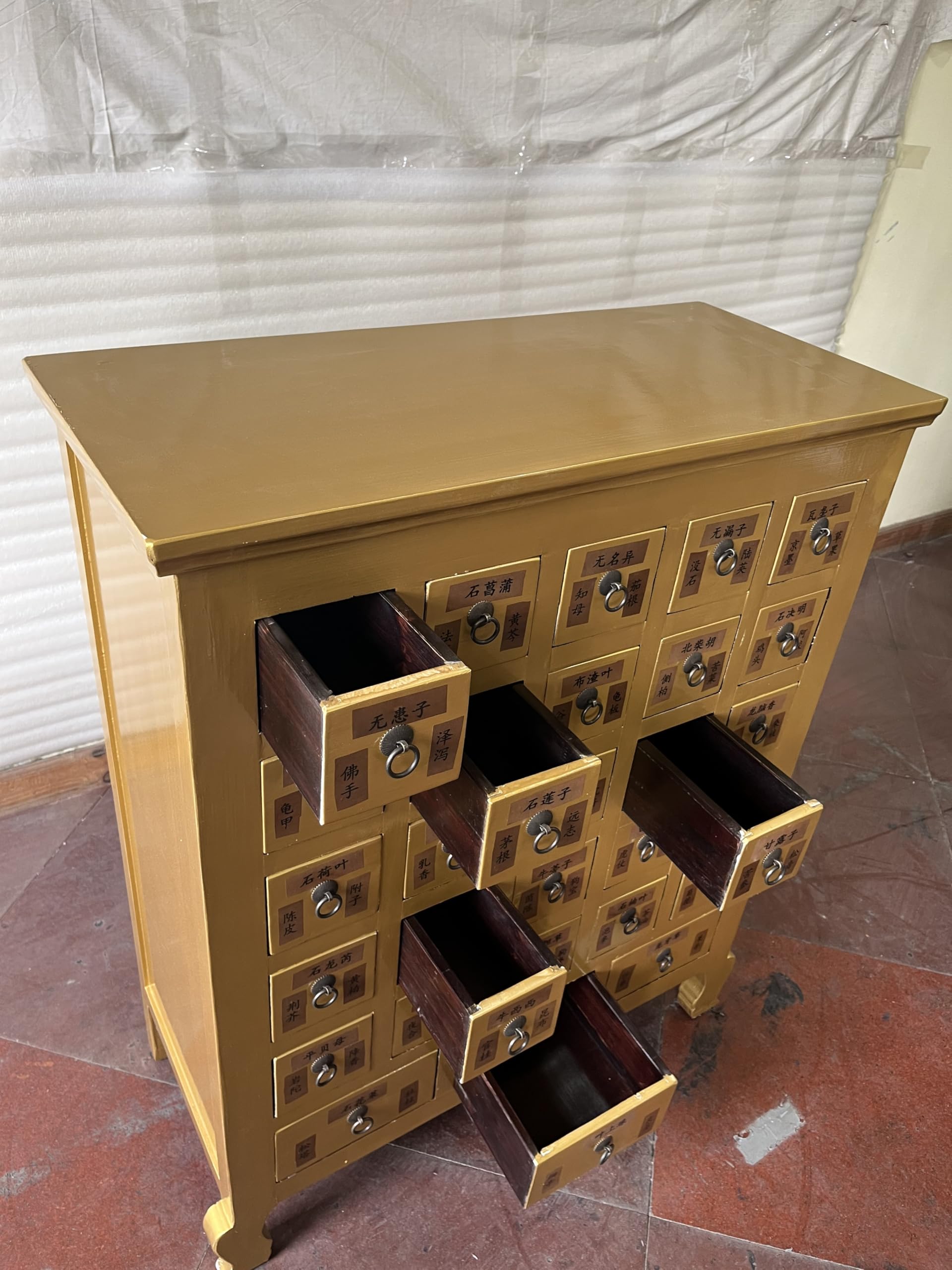Kunibert Armoire à pharmacie antique avec 28 tiroirs Largeur 92 x Hauteur 114 cm Doré