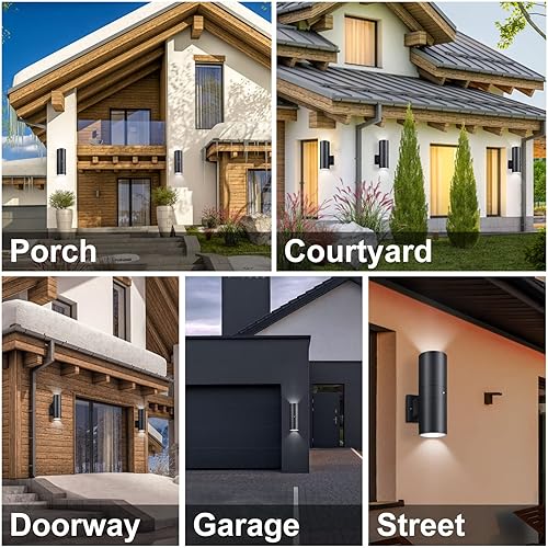 Miniatura 7 de Paquete de 4 luces para exteriores del atardecer al amanecer, luces de montaje en pared con cilindro de aluminio negro mate y cubierta de vidrio