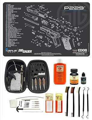 EDOG Range Warrior 27 Pc Gun Cleaning Kit - Compatible with Sig Sauer P229 - Schematic (Exploded View) Mat, Range Warrior Universal .22 9mm - .45 Kit & Tac Book Accessories Set