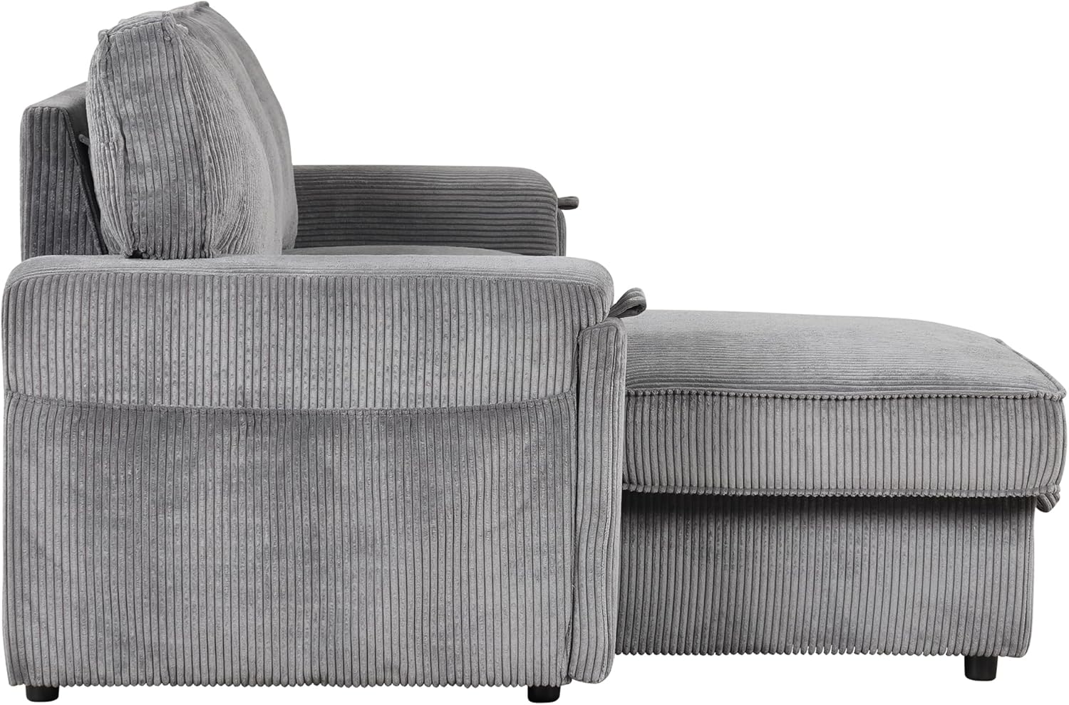 Modern Reversible Sleeper Sectional Sofa W/Pull Out Couch Bed and Large Capacity Storage Chaise, L-Shaped Corduroy Upholstered Sofa&Couch Convertible Sofabed with Hidden Cupholders for Living Room