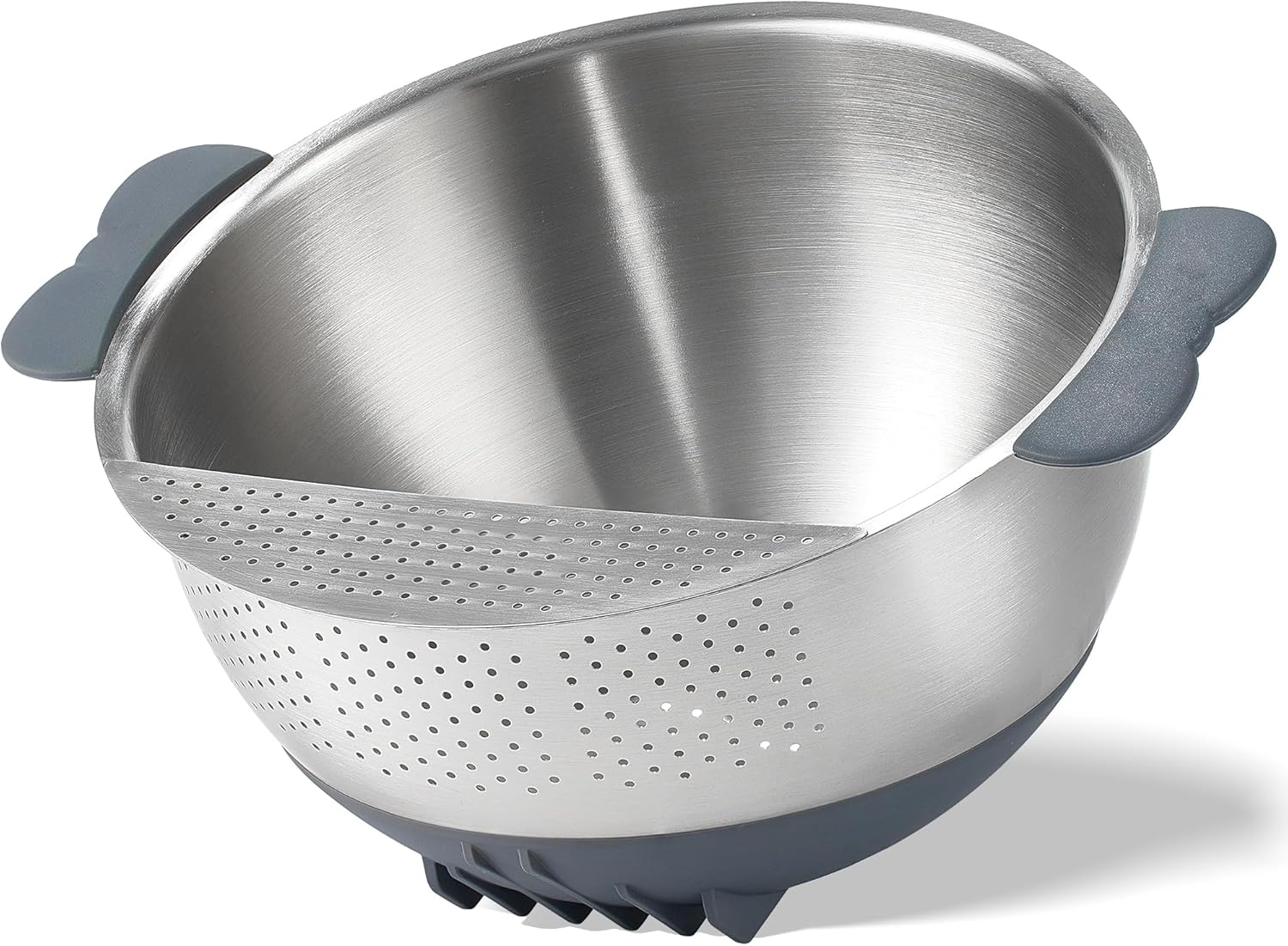 Rice washer strainer bowl with tilting non-slip silicone bottom