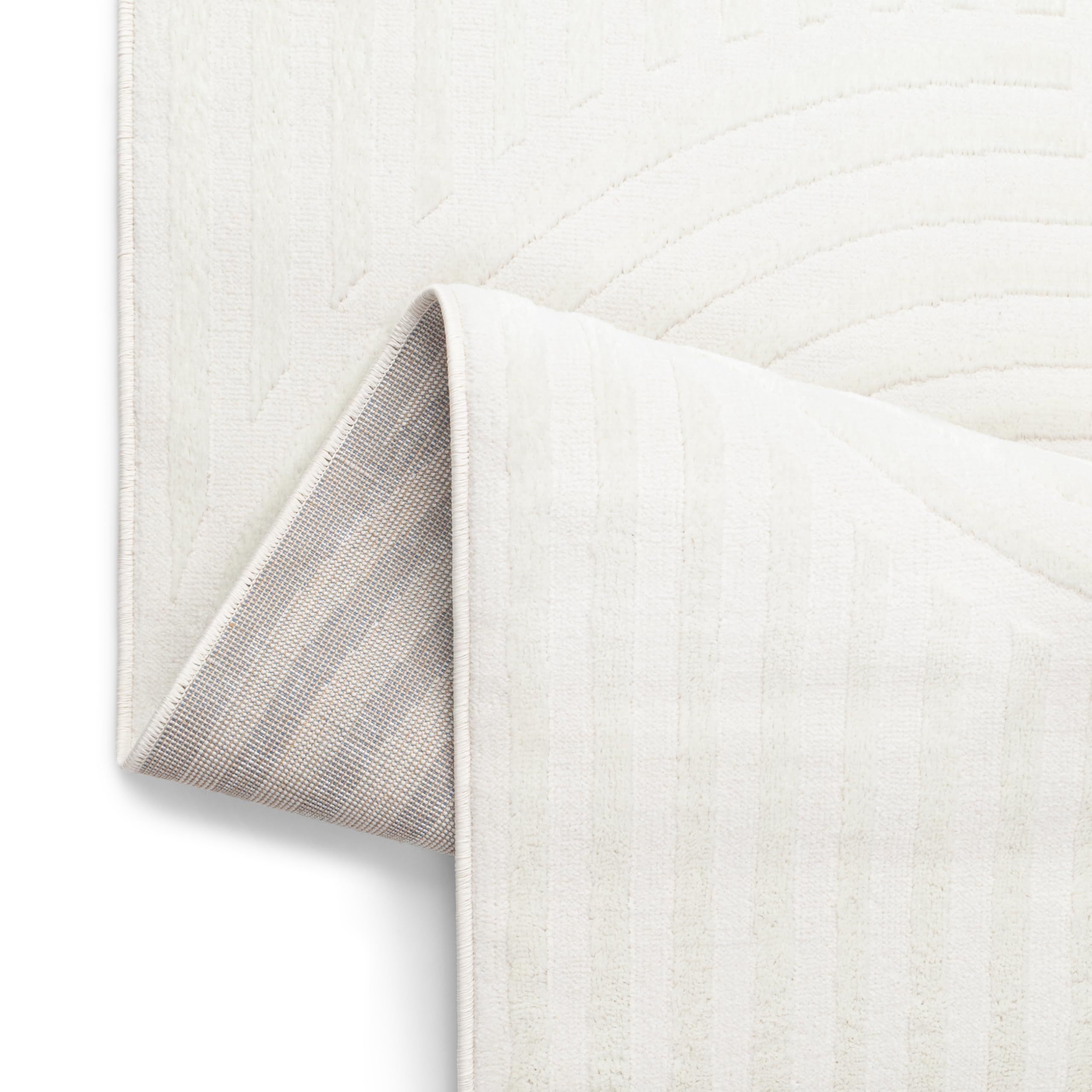 TAPISO Hygge Tapis Poils Courts Moderne Crème Blanc Vagues Rayé en Relief Aspect 3D Tapis Salon Chambre Adulte Salle à Manger Oeko-TEX 160 x 220 cm