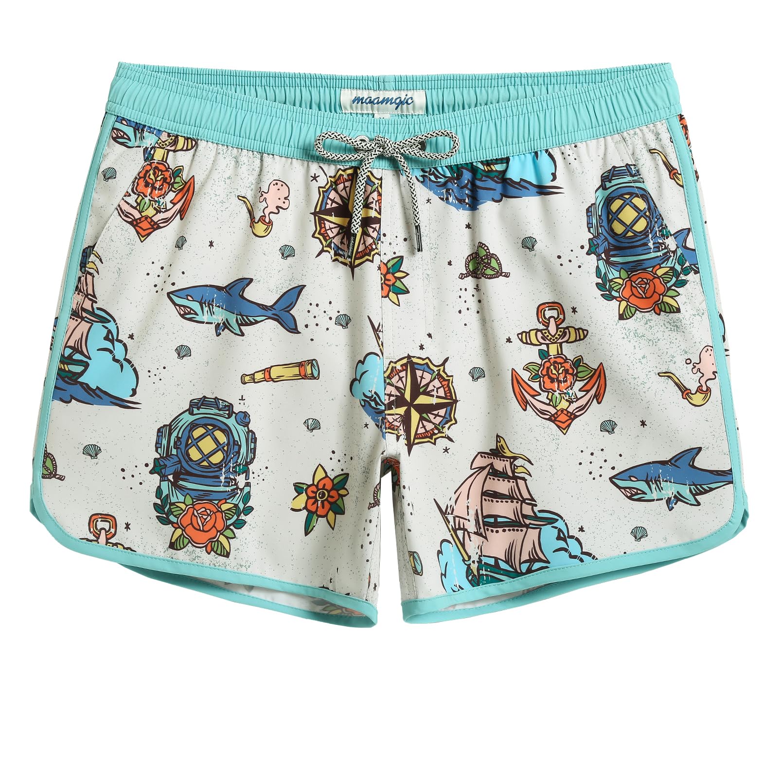 Maamgic Herren Badeshorts Vintage Retro Badehosen 4 Way Stretch Schnelltrocknend mit Mesh-Futter und Verstellbarem Tunnelzug MEHRWEG