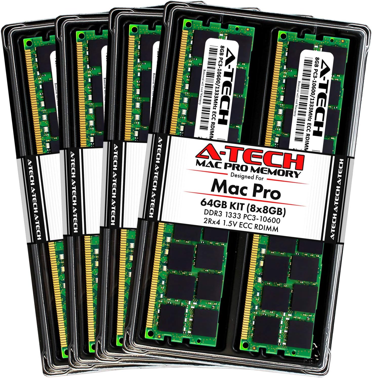 A-Tech 64GB Kit (8x8GB) ECC RDIMM Memory for Mac Pro Mid 2010 & Mid 2012 (MacPro5,1) | DDR3 1333MHz Registered DIMM PC3-10600 Dual Rank 2Rx4 1.5V 240 Pin RAM Upgrade