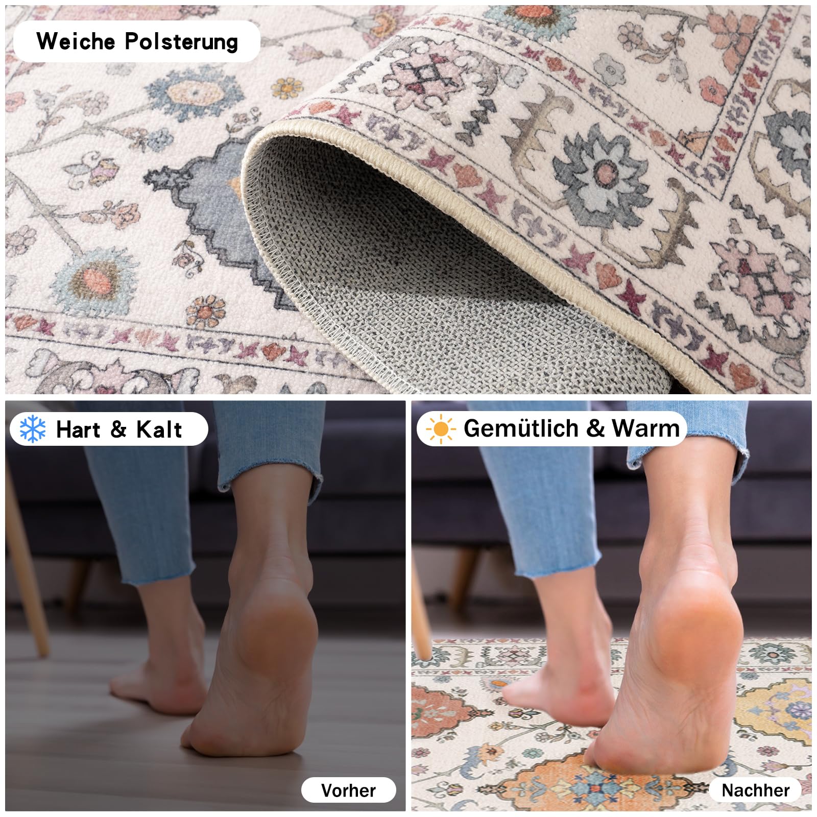 MAST DOO Boho Teppiche 160 x 230 cm Weich Waschbar rutschfest Schlafzimmer Esszimmer Küche Orientalisch Vintage