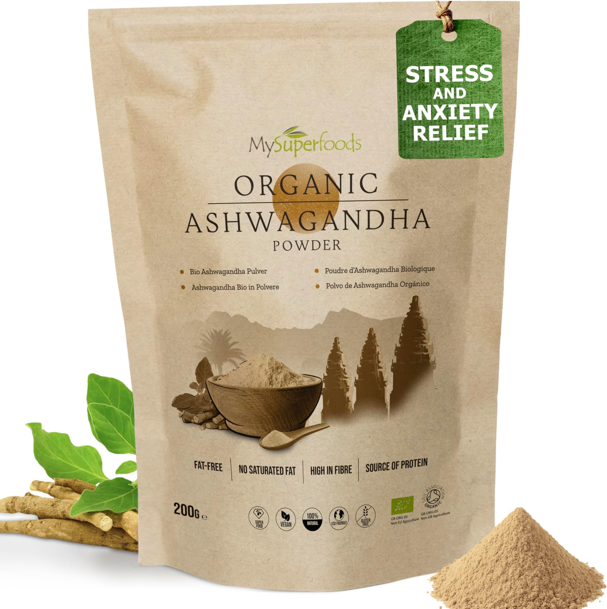 Organic Ashwagandha Powder 200g, Rich Source of Vitamin B6 & B12