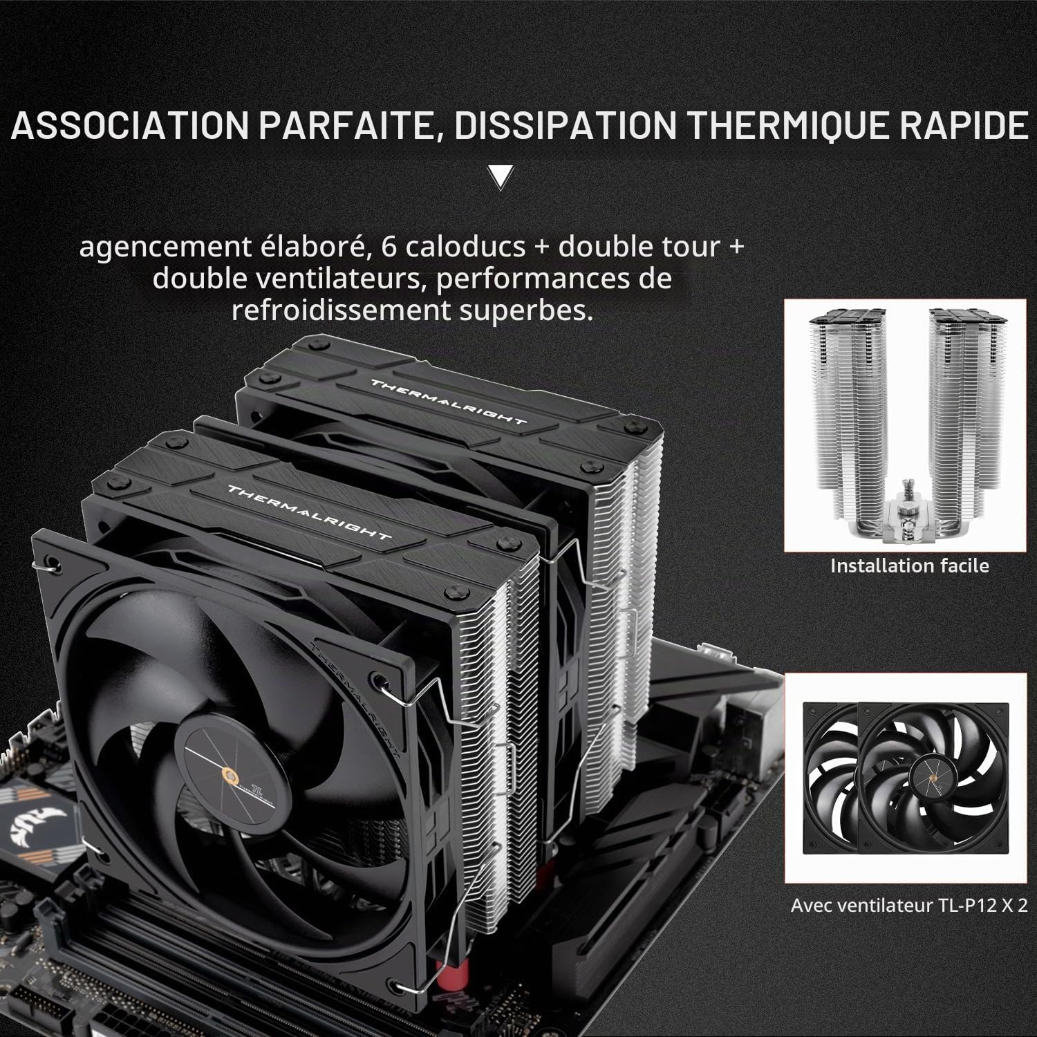 Thermalright Peerless Assassin 120 Black V3 Refroidisseur d'air pour processeur, 6 dissipateurs thermiques avec deux ventilateurs TL-P12 PWM, design top cover, pour AM4/AM5, Intel LGA 1851/1700/115X