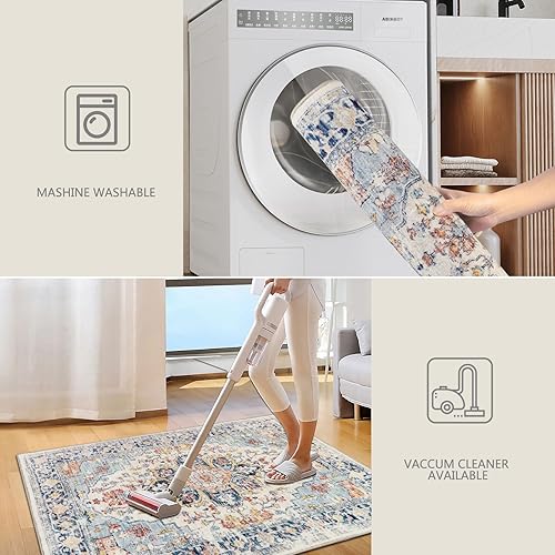 Miniatura 3 de Homcomoda Alfombra de área pequeña de 3 x 5 pies, antideslizante, lavable para entrada, alfombra de entrada de pelo bajo, alfombras vintage