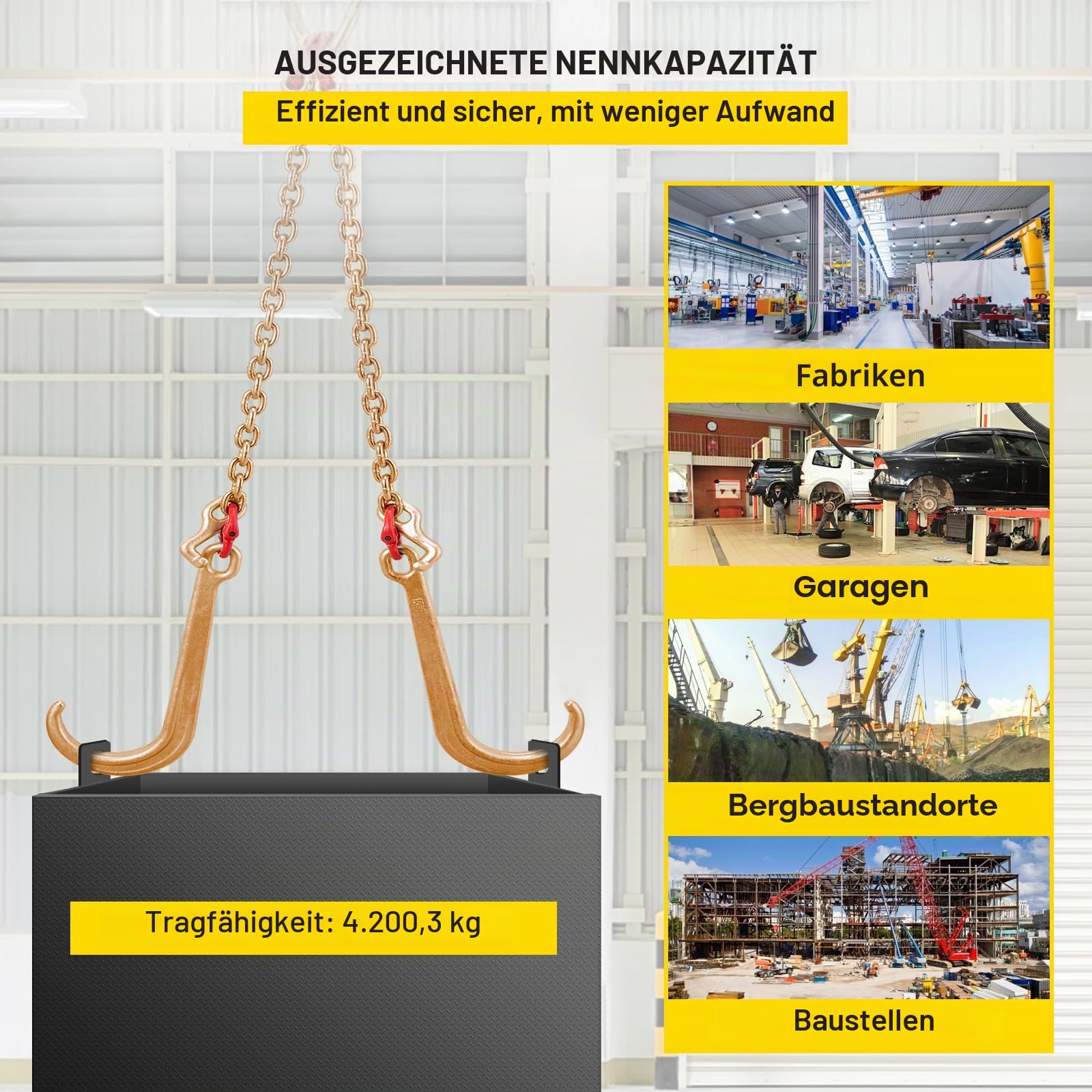 VEVOR J-Hakenkette, 3 m x 8 mm Zaumzeug-Abschleppkette, G80 Zaumzeug-Transportkette, Kette aus legiertem Stahl mit 2 G70 J-Haken, 4200 kg Abschlepphaken für LKWs, J-Haken-Abschleppgurte 2 Stück