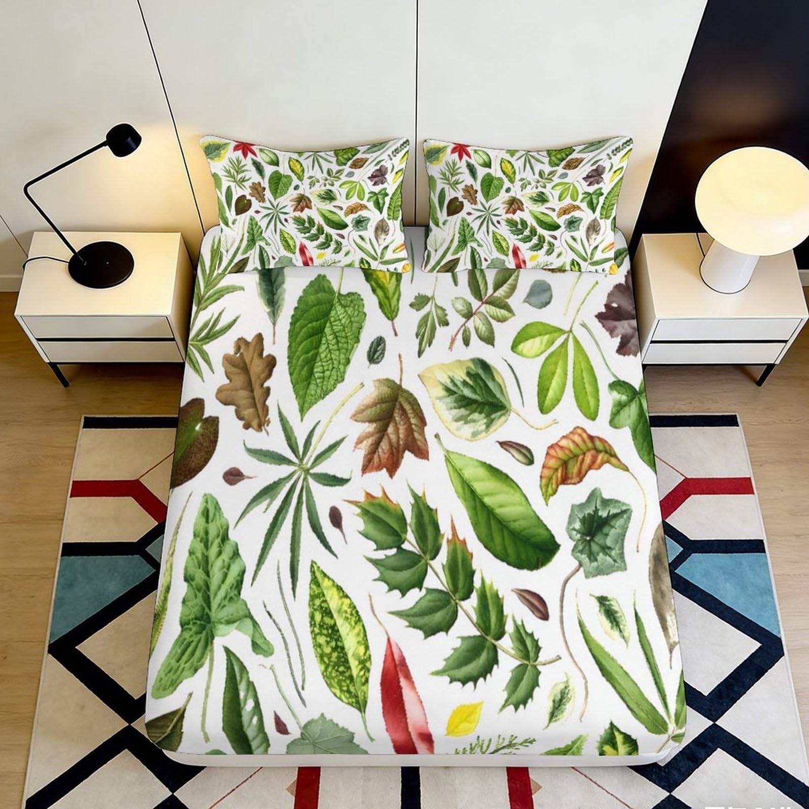 Pnayamiorkfel Style-5 3D Printed Botanical Leaf Fitted Sheet Microfiber Soft Green Foliage Bed Cover Anti-Slip Machine Washable For Bedroom Guest Room Decor 90X200x25cm