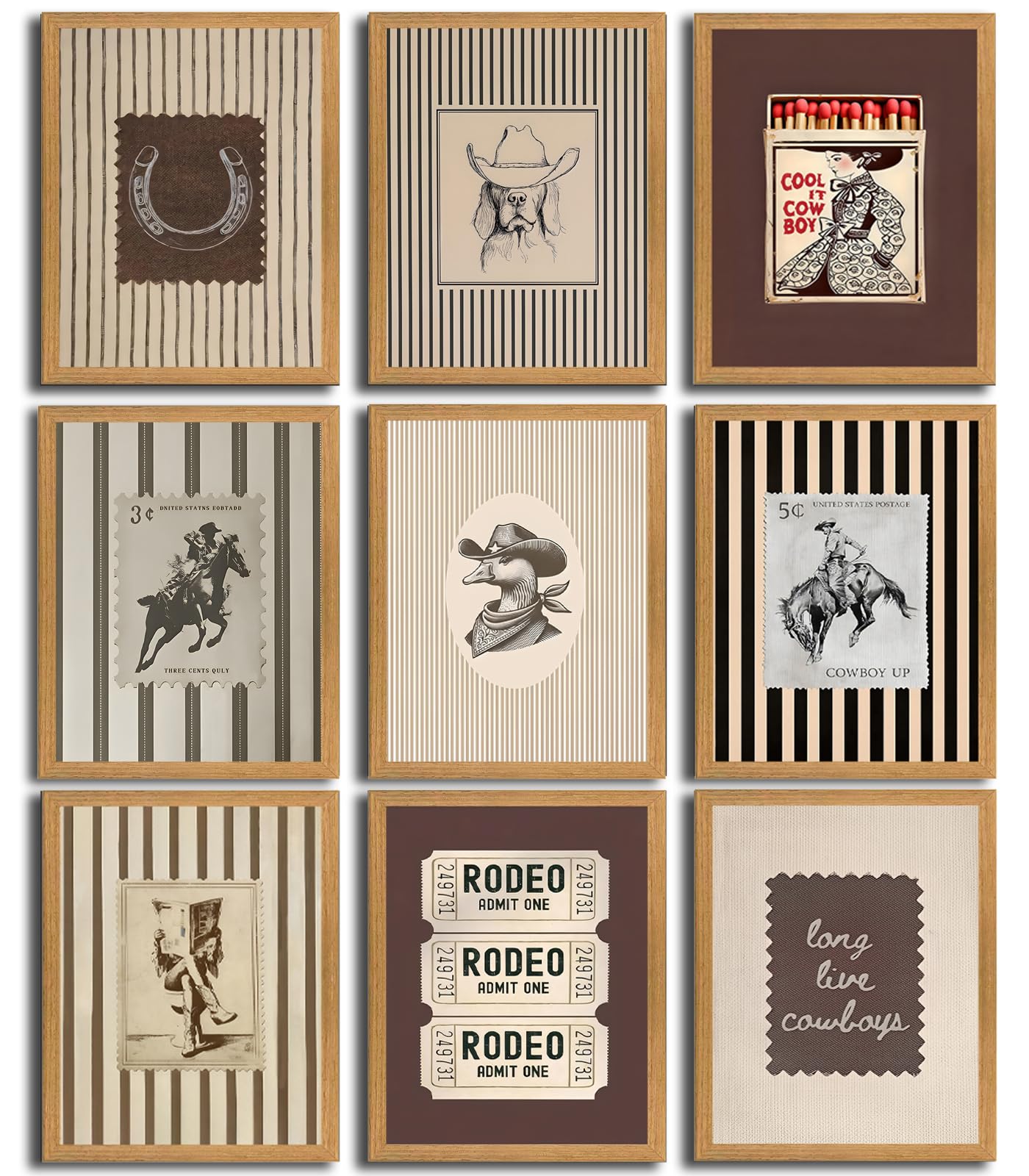 Vintage Western Wall Art Set - 9 Prints -1