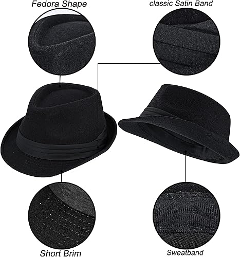 Miniatura 4 de Gorras Fedoras de ala corta para niños Frdoras-Trilby-Hat Classic Felt Gangster-Manhattan-Sombrero para 4-8 años S-M