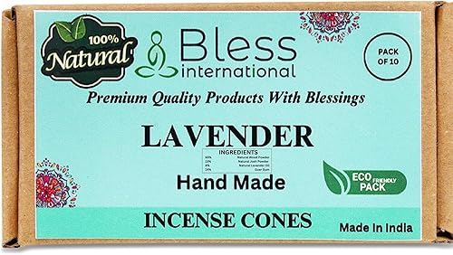 Bless International Lavanda 100 natural de incienso - Conos hechos a mano - Orgánicos sumergidos a mano - Libre de productos químicos para