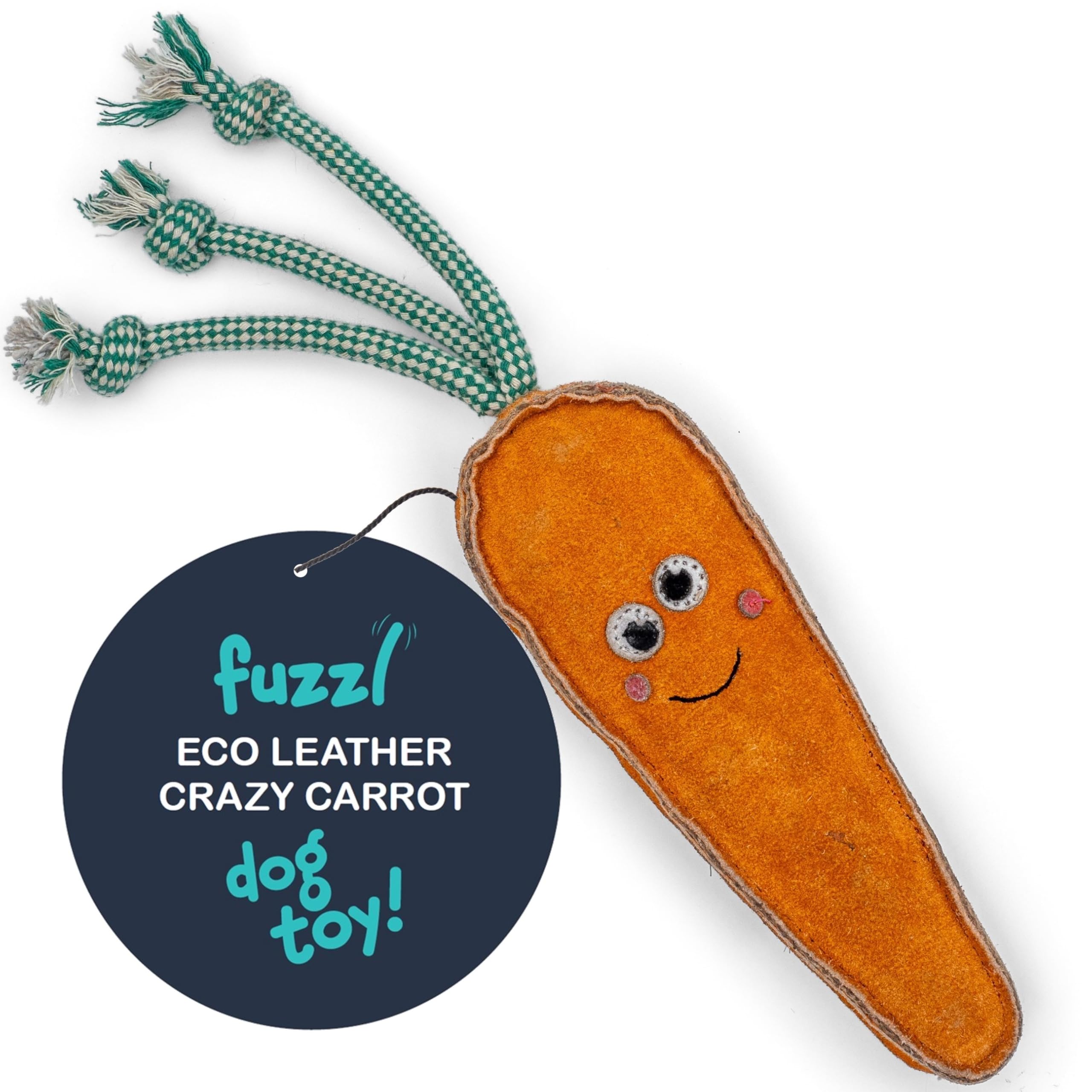 Fuzzl Eco Leather Crazy Carrot Natural and Tough Dog Toys, Long Lasting Chew Toys for Aggressive Chewers