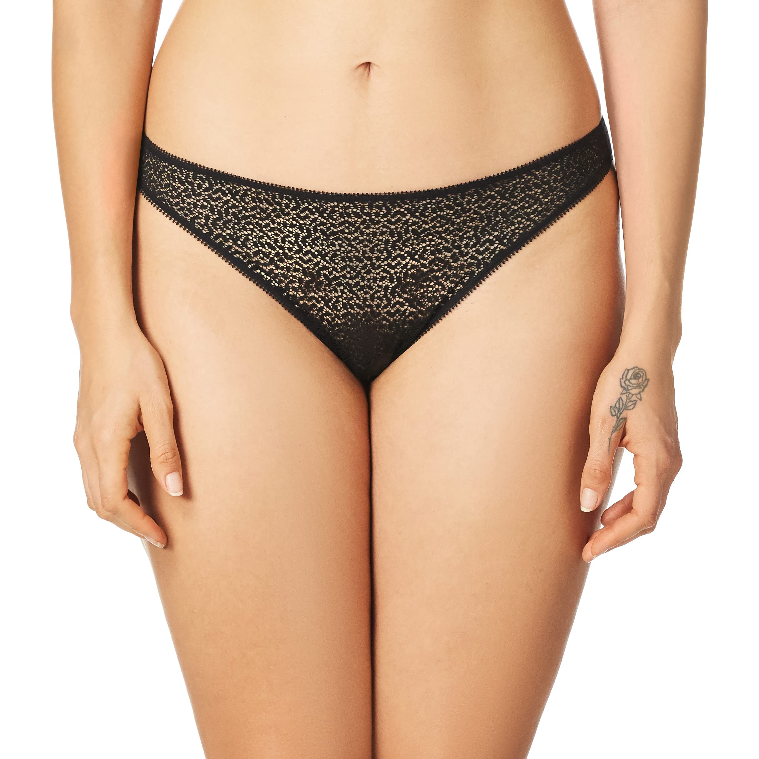 DKNY Women's Modern lace Trim Thong Panties, Black, M