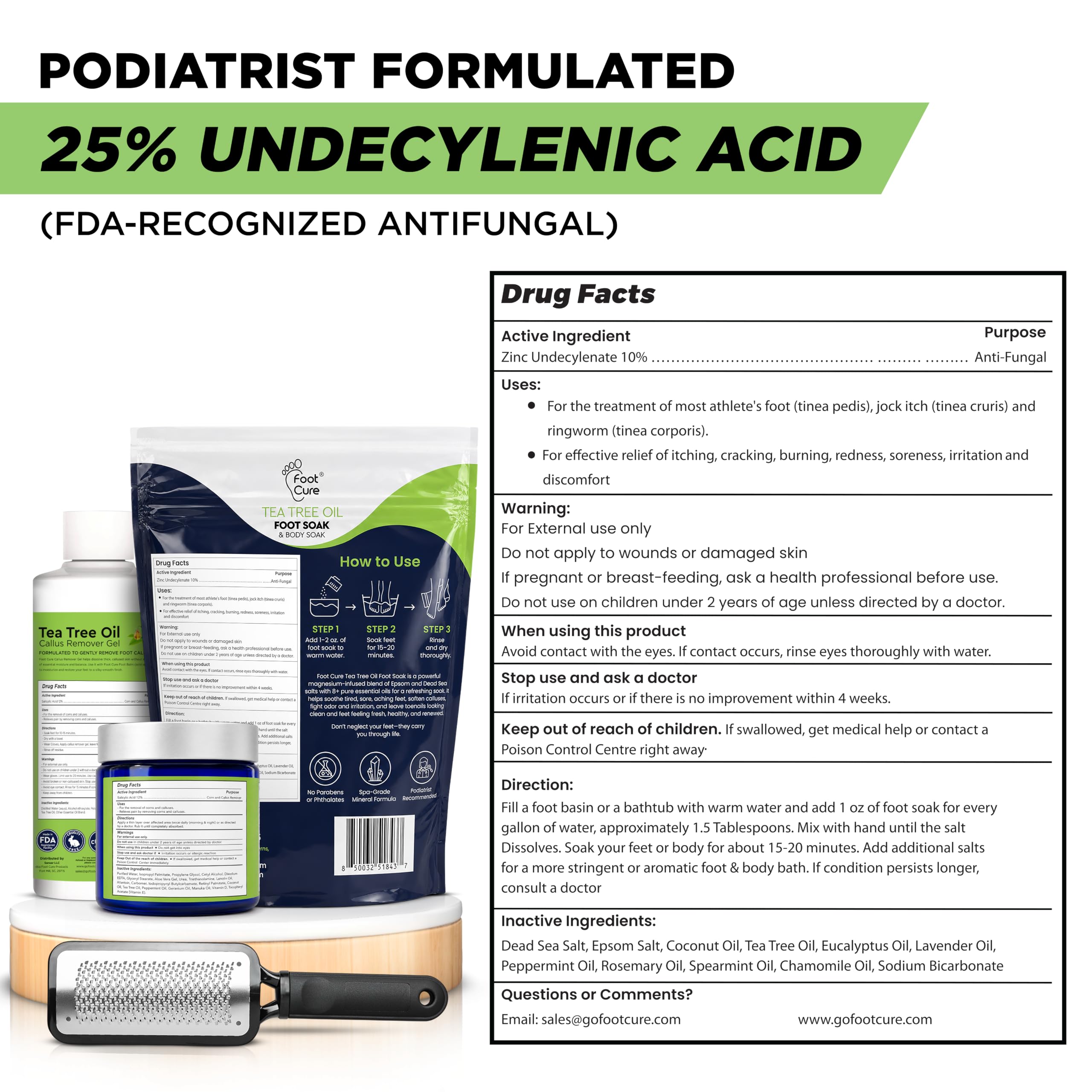 Juego de pedicura removedor de callos de pies – Epsom Salt Foot Soak & Gel removedor de callos, crema antimicótica y exfoliante de pies para piel muerta, herramientas de pedicura para pies en casa