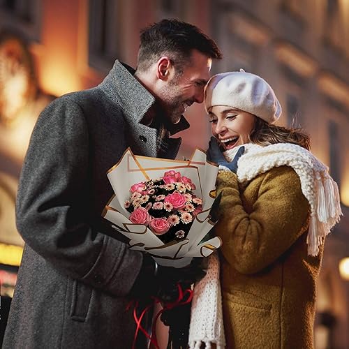 Miniatura 5 de JOYIT 60 hojas de papel de regalo de flores, papel de regalo de ramo de flores con cinta y tarjetas, papel de flores impermeable para bodas,