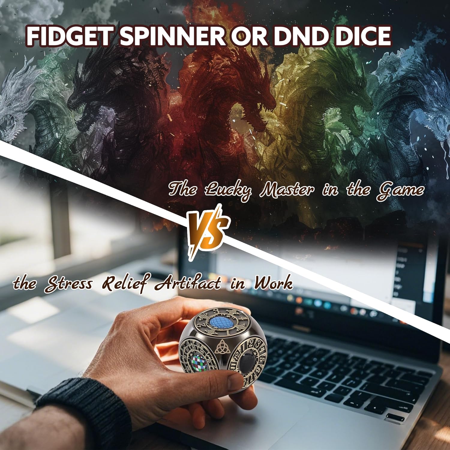 Metal DND Spinner Dice, 7 in 1 D&D Dice Spinner with Unique Dragons Egg Relief for Dungeons and Dragons Gifts, Fantasy D&D Tabletop RPG Accessories for DM & Player (Black Copper)