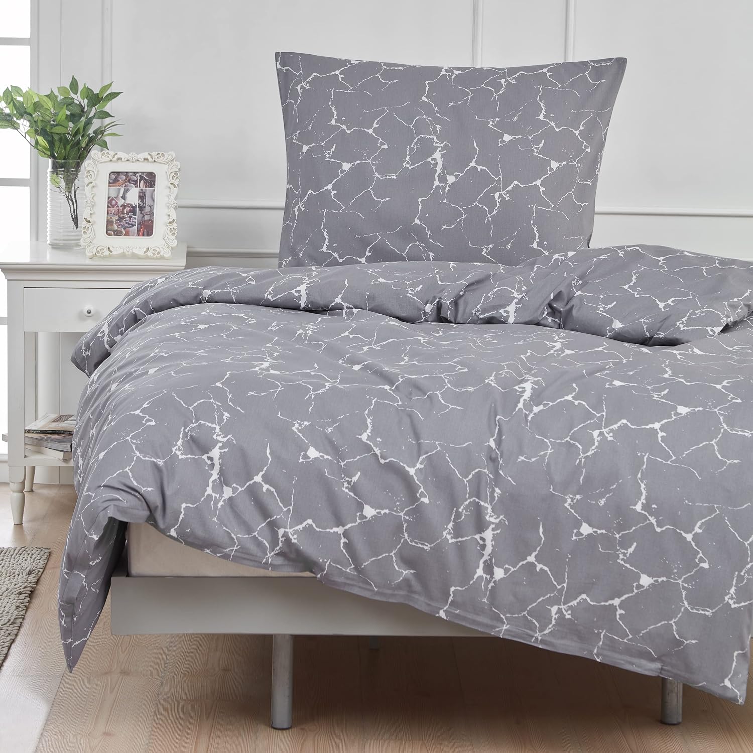 Mixibaby Marble Bed Set Duvet Cover Bed Linen Reversible Double Sided Modern 4 Sizes Colour: Grey Size: 135 x 200 cm