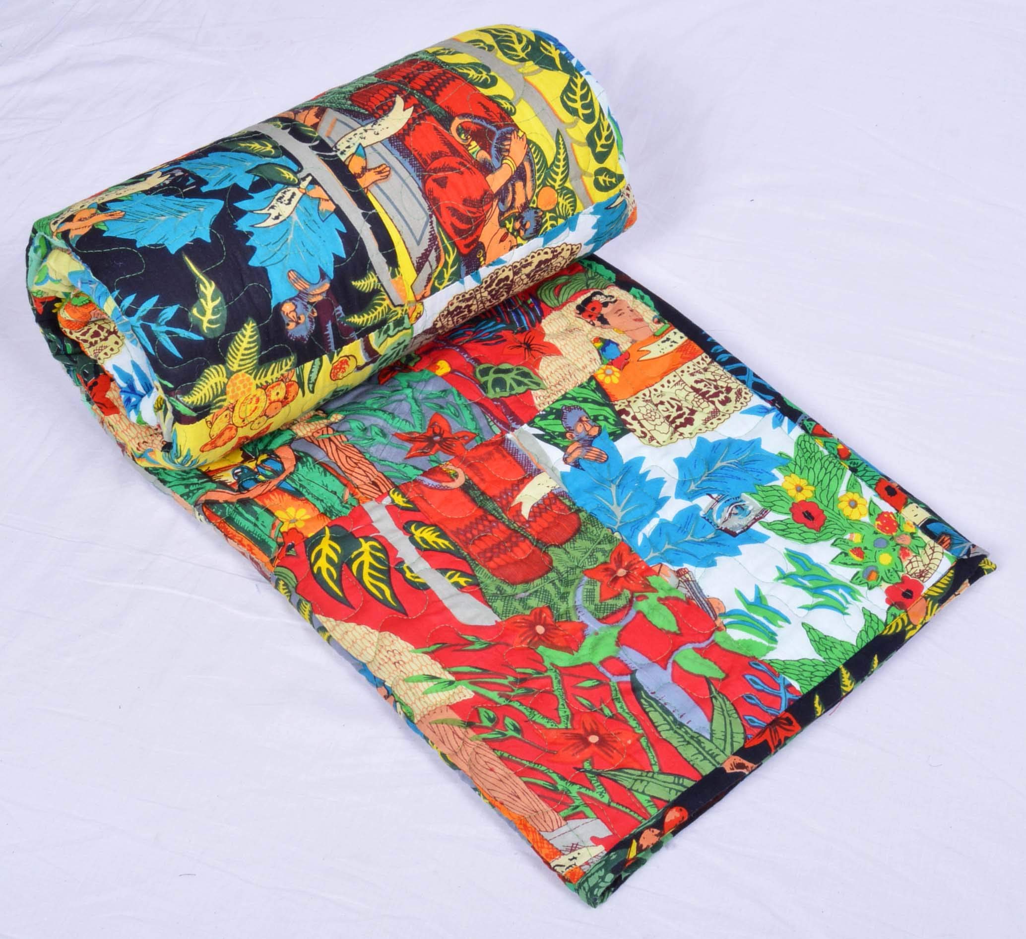 SHIRANYA Reversible Printed Unisex Blanket - Farida Kalho Print Cotton Patch Work Soft Comforter Throw Blanket for All Seasons - Multicolor - 50"x60"