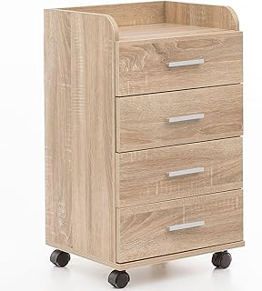 FineBuy Rollcontainer 40 x 70,5 x 33 cm, Schreibtisch-Container Rollschrank 4 Schubladen, Moderner Schubladencontainer mit Rollen, Standcontainer Bürocontainer Beistellcontainer Sonoma