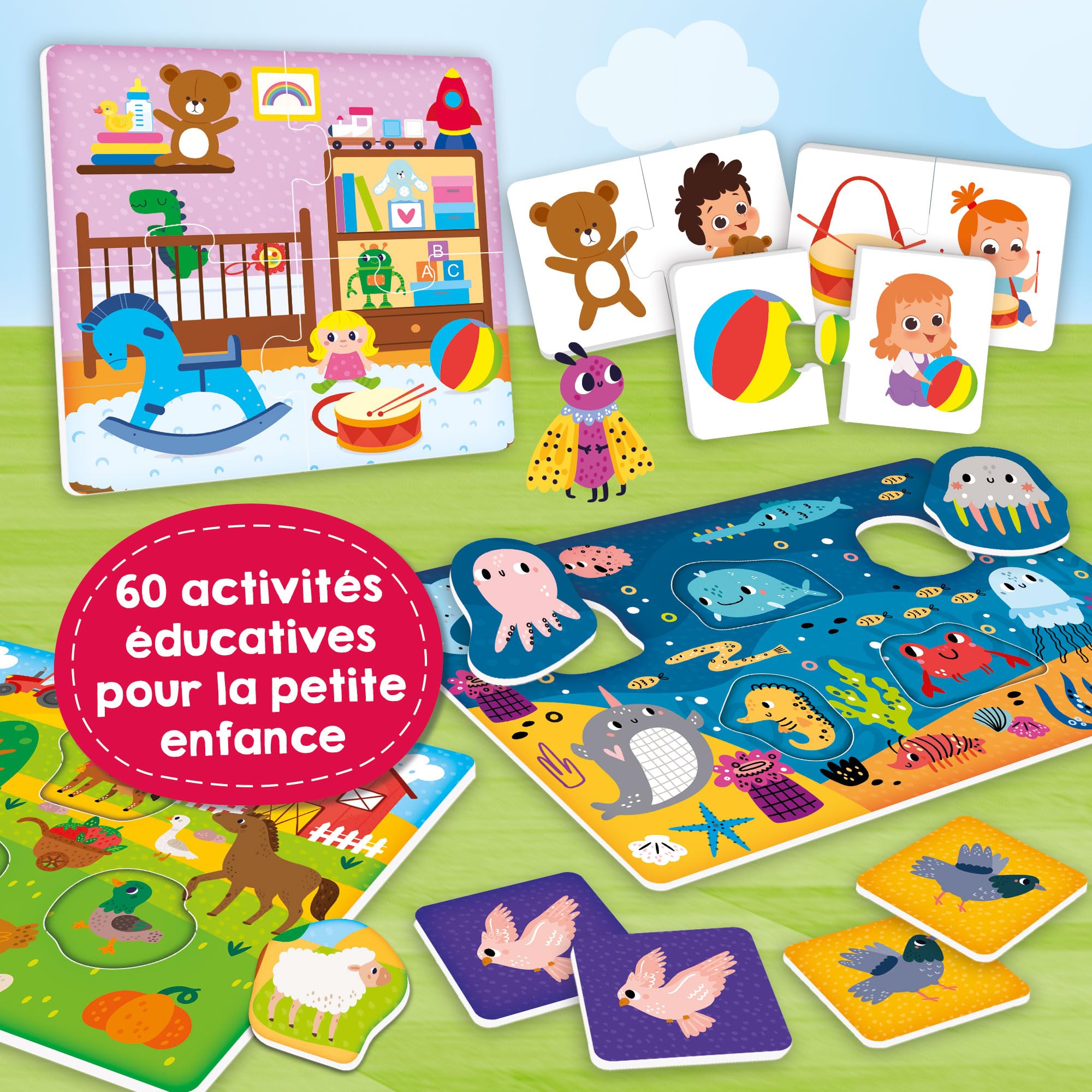 Lisciani - Carotina Baby - Pakiet 60 gier - Zajęcia edukacyjne dla dzieci od 2 lat - Bingo, Puzzle, logiczne skojarzenia, notatki, zestawy do rysowania - Puzzle edukacyjne - Nauka i zabawa