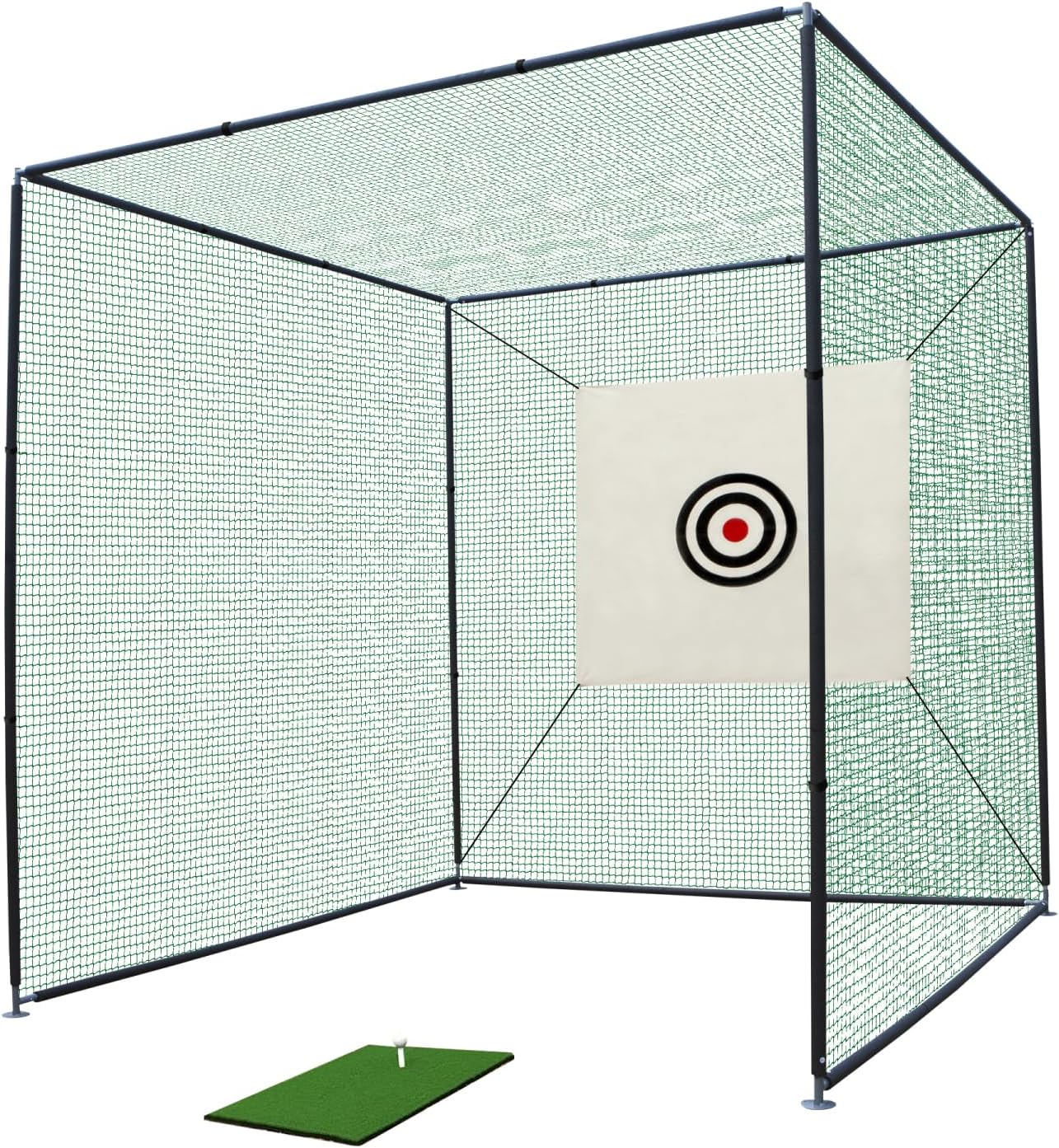 10X10X10FT Golf Practice Net Cage w/Metal Frame Hitting Kit Indoor Outdoor Black Multi-Function Lawn, Porch