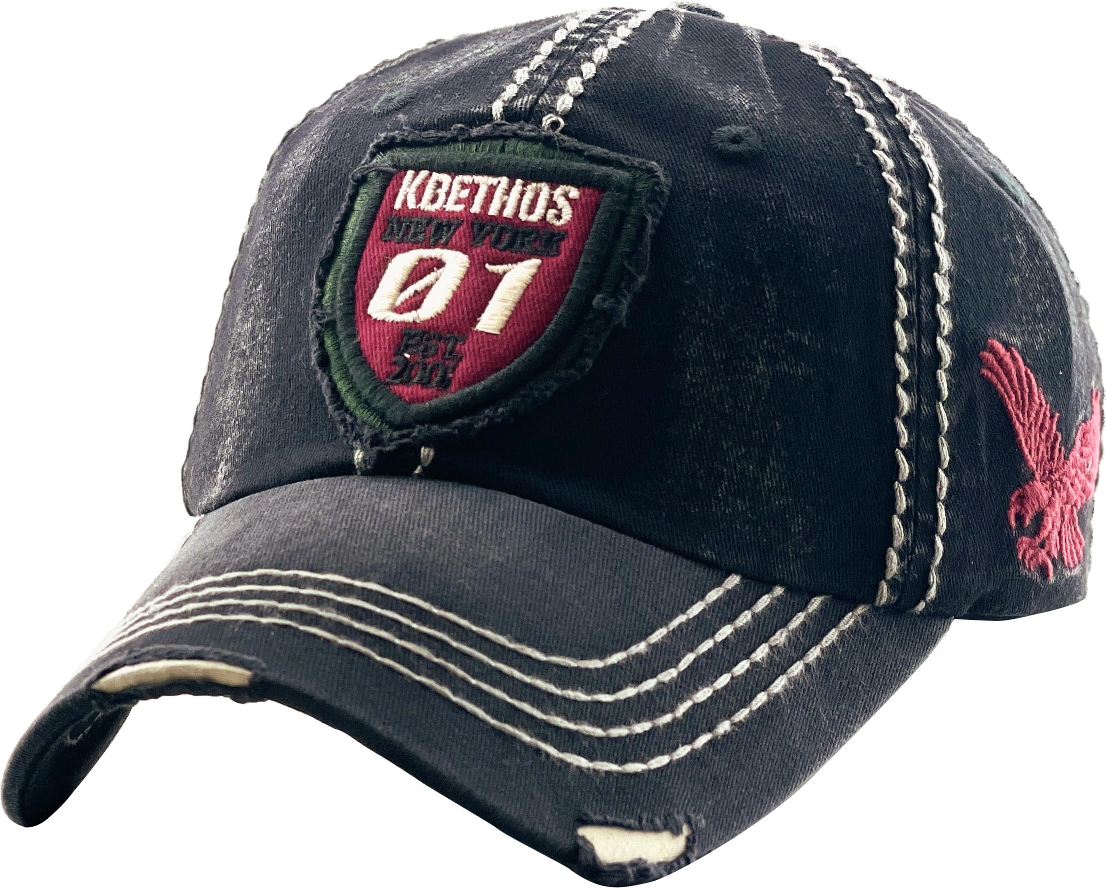 KBETHOS New York Collection NY Vintage Distressed Baseball Cap Dad Hat Adjustable Unisex, Black